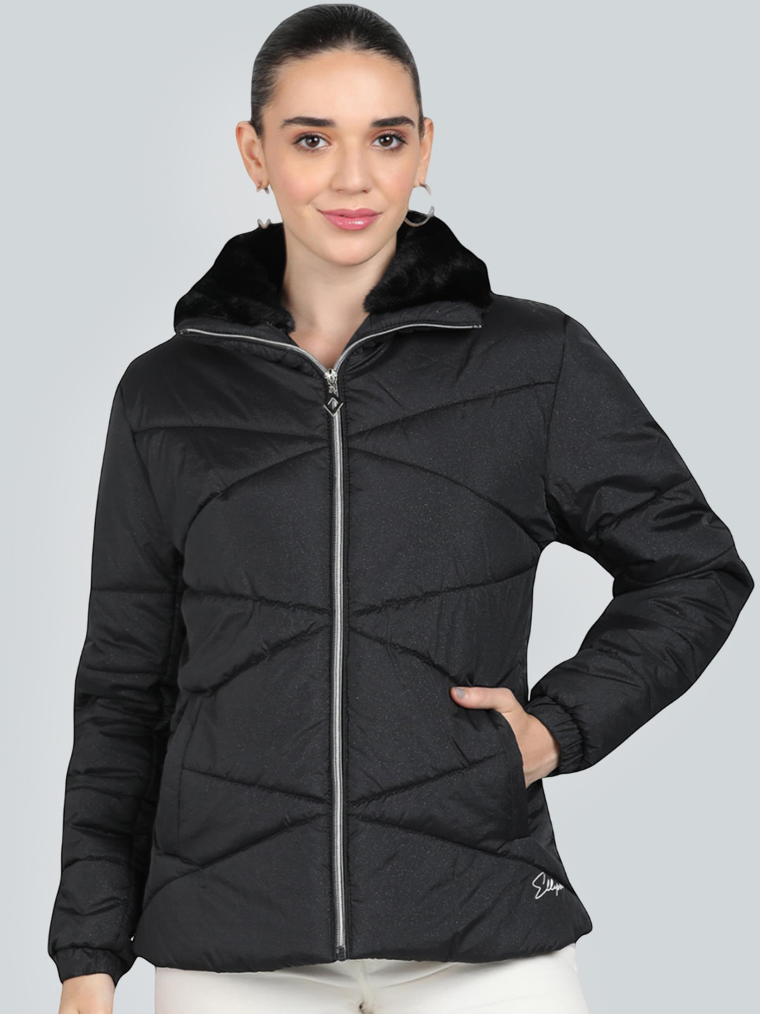 ELLIPSE Women Hip Length Spread Collar Padded Jacket