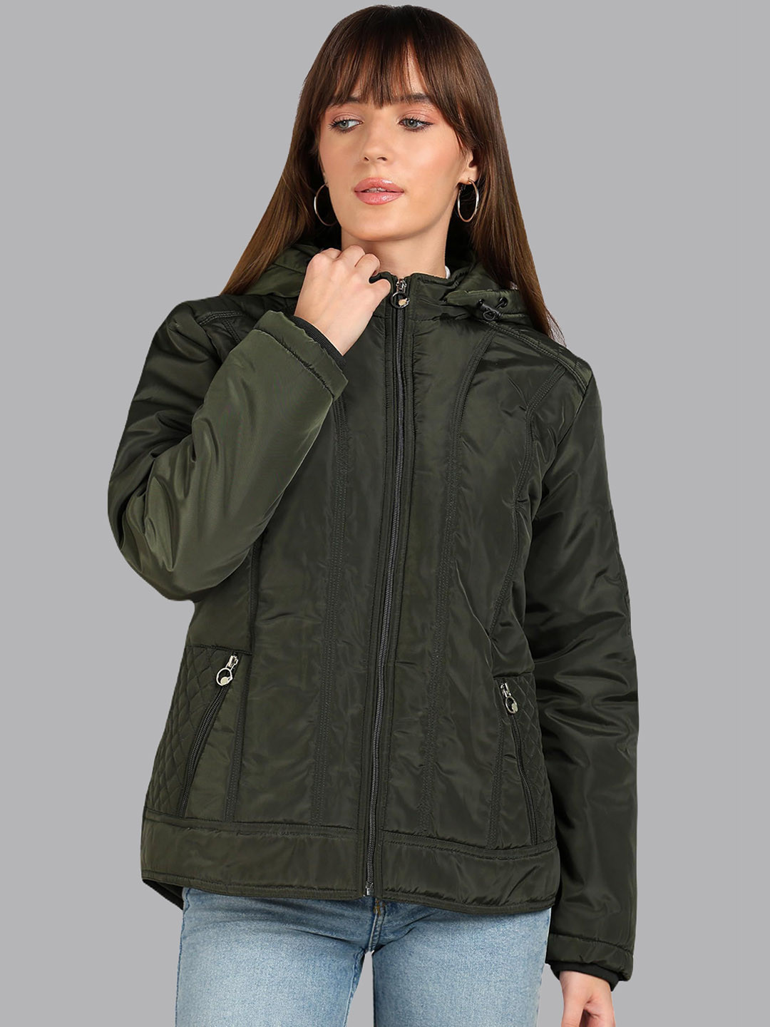 ELLIPSE Women Hooded Water Resistant Hip Length Bomber Jacket