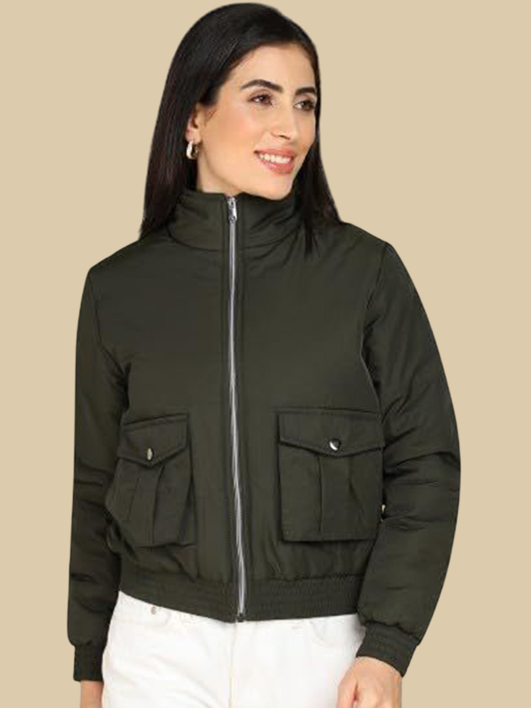 ELLIPSE Women Mock Collar Bomber Jacket