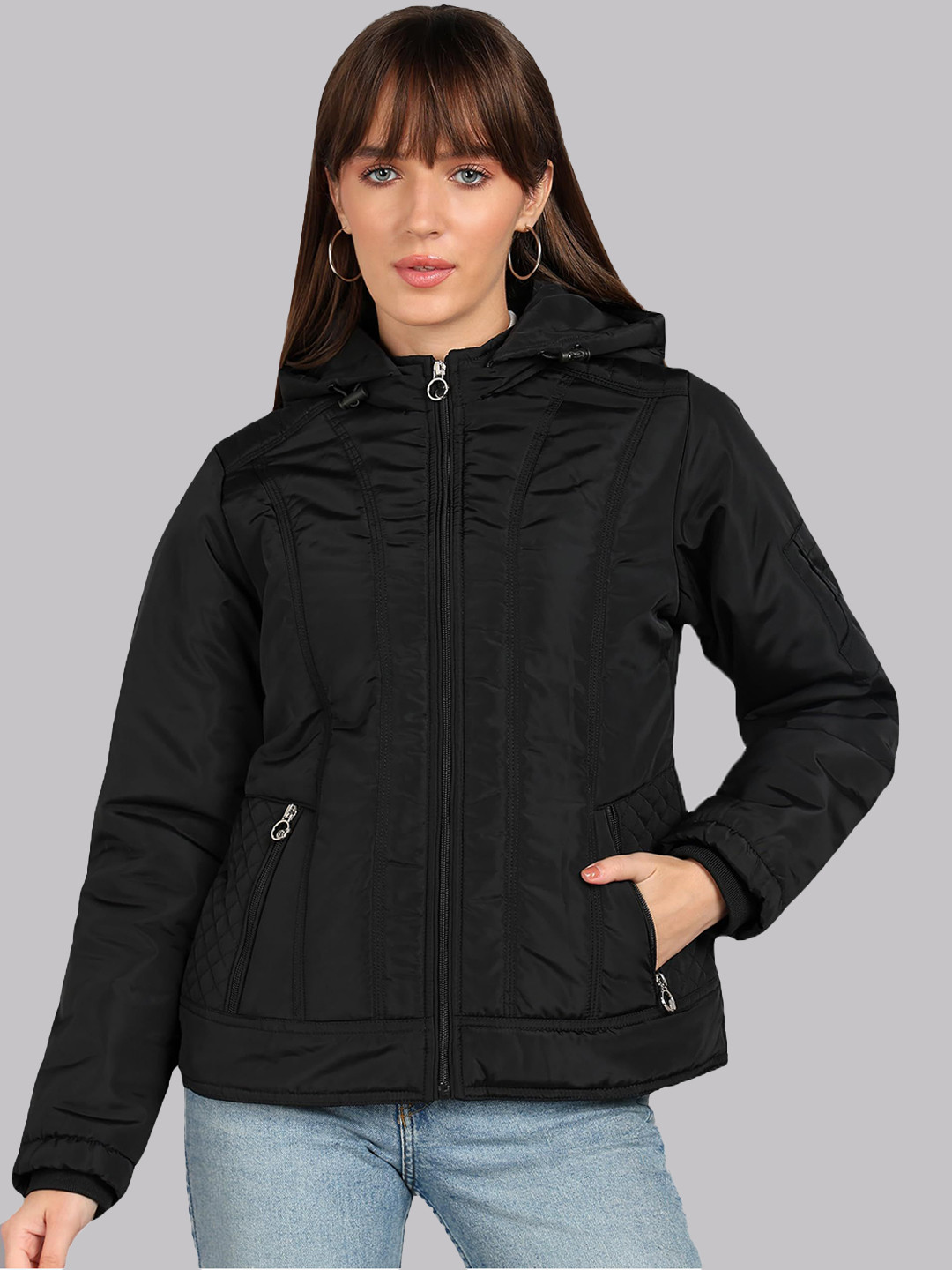 ELLIPSE Women Water Resistant Hooded Bomber Jacket
