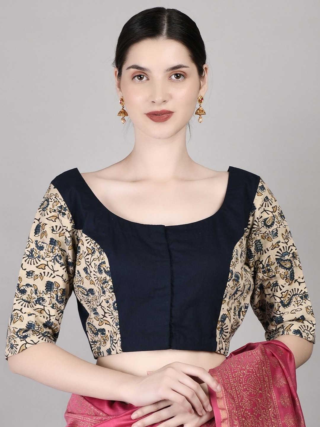 PALASH Hand Embroidered Ajrakh Cotton Saree Blouse