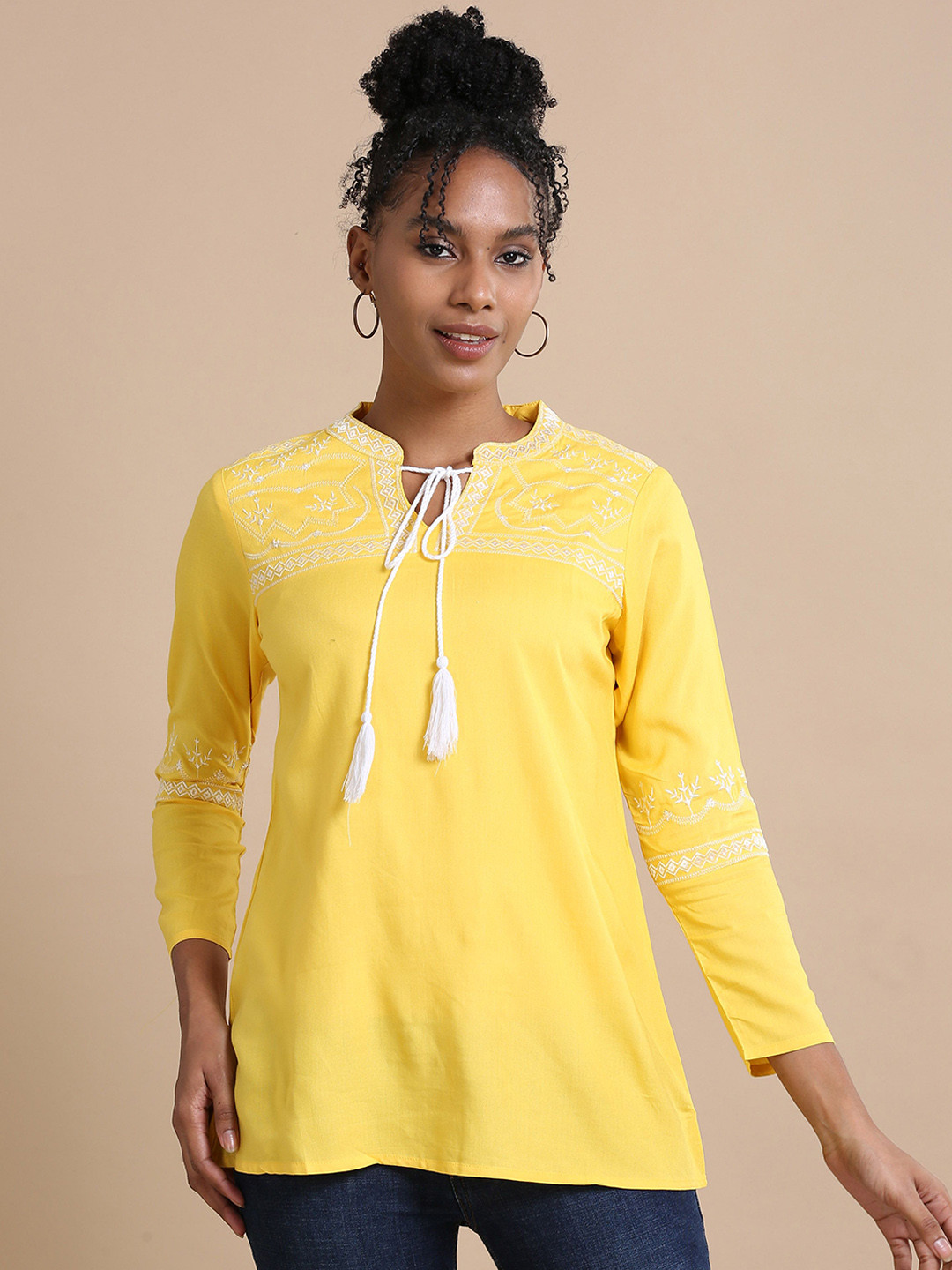 Hassu's Thread Work Yoke Design Tie-Up Neck A-Line Kurti