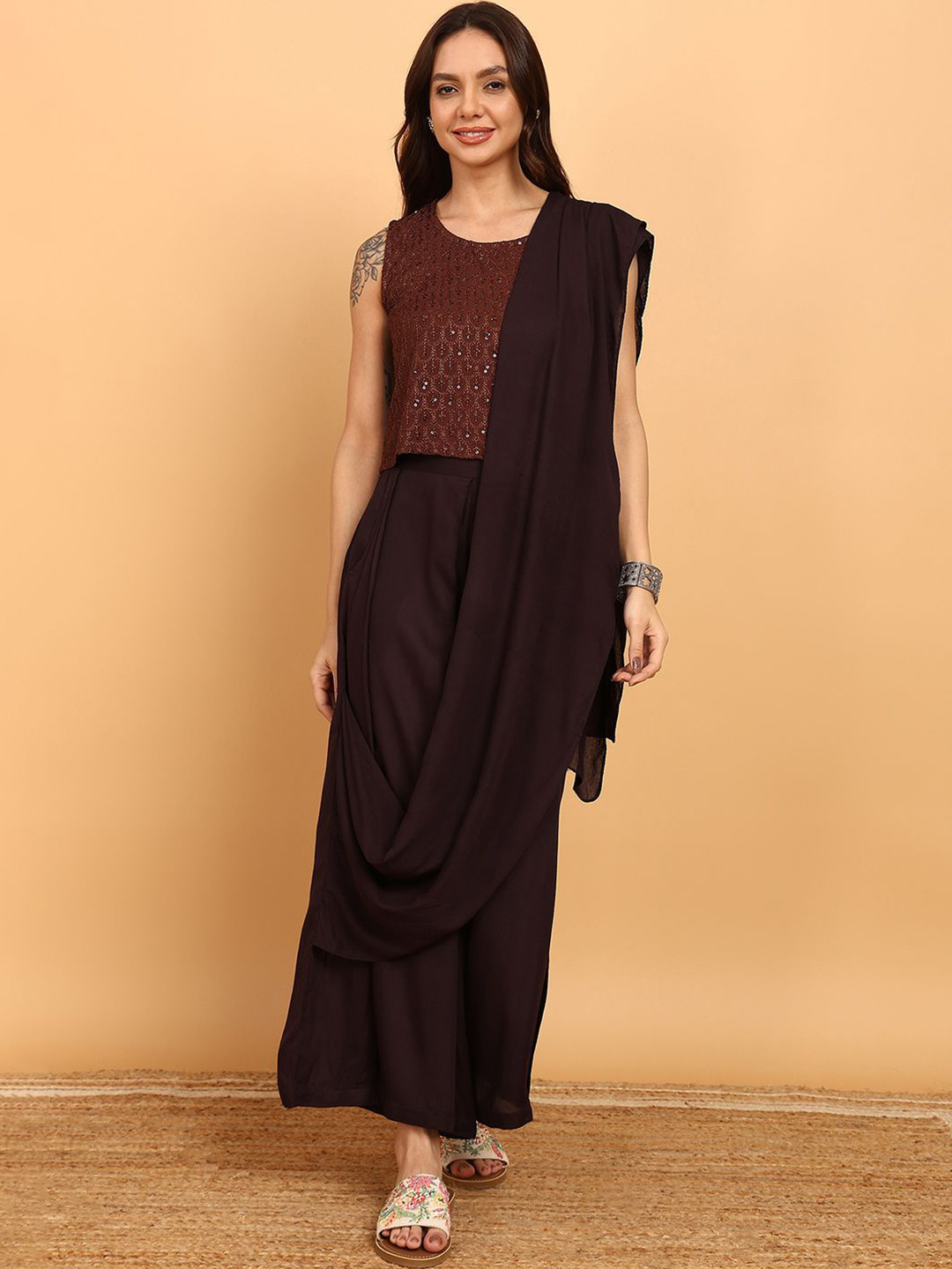 VAHSON Embroidered Palazzo Saree