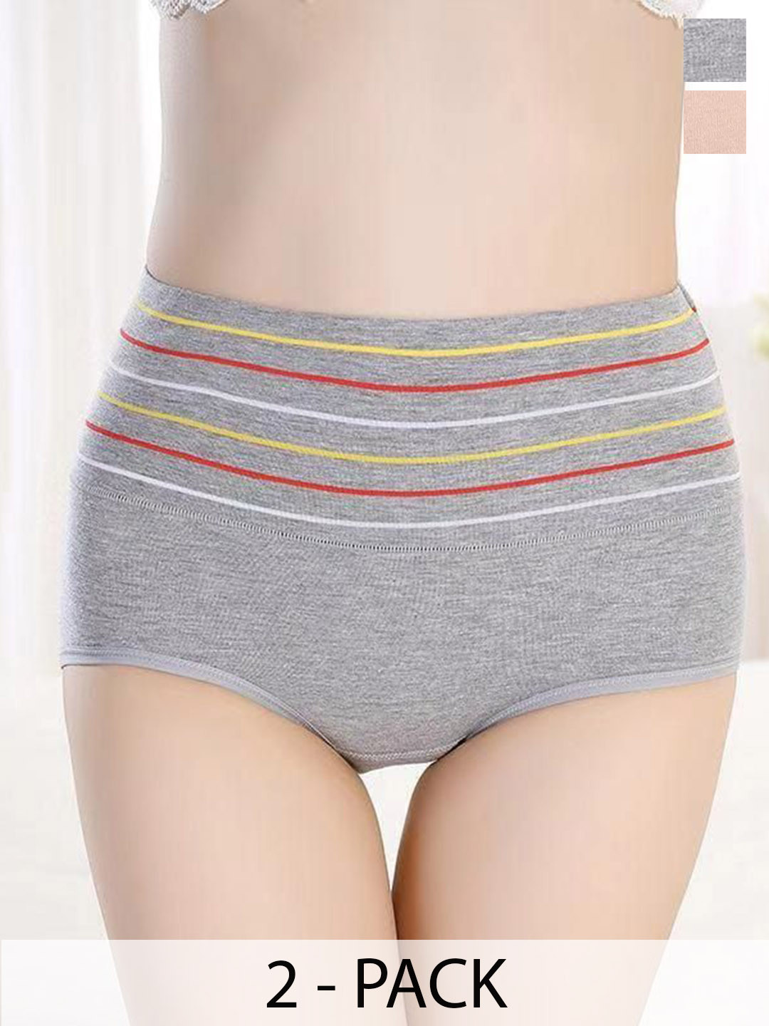 SHREE GANESH FASHION Pack Of 2 Striped Cotton Hipster Briefs 2076 GR CRM 002 M