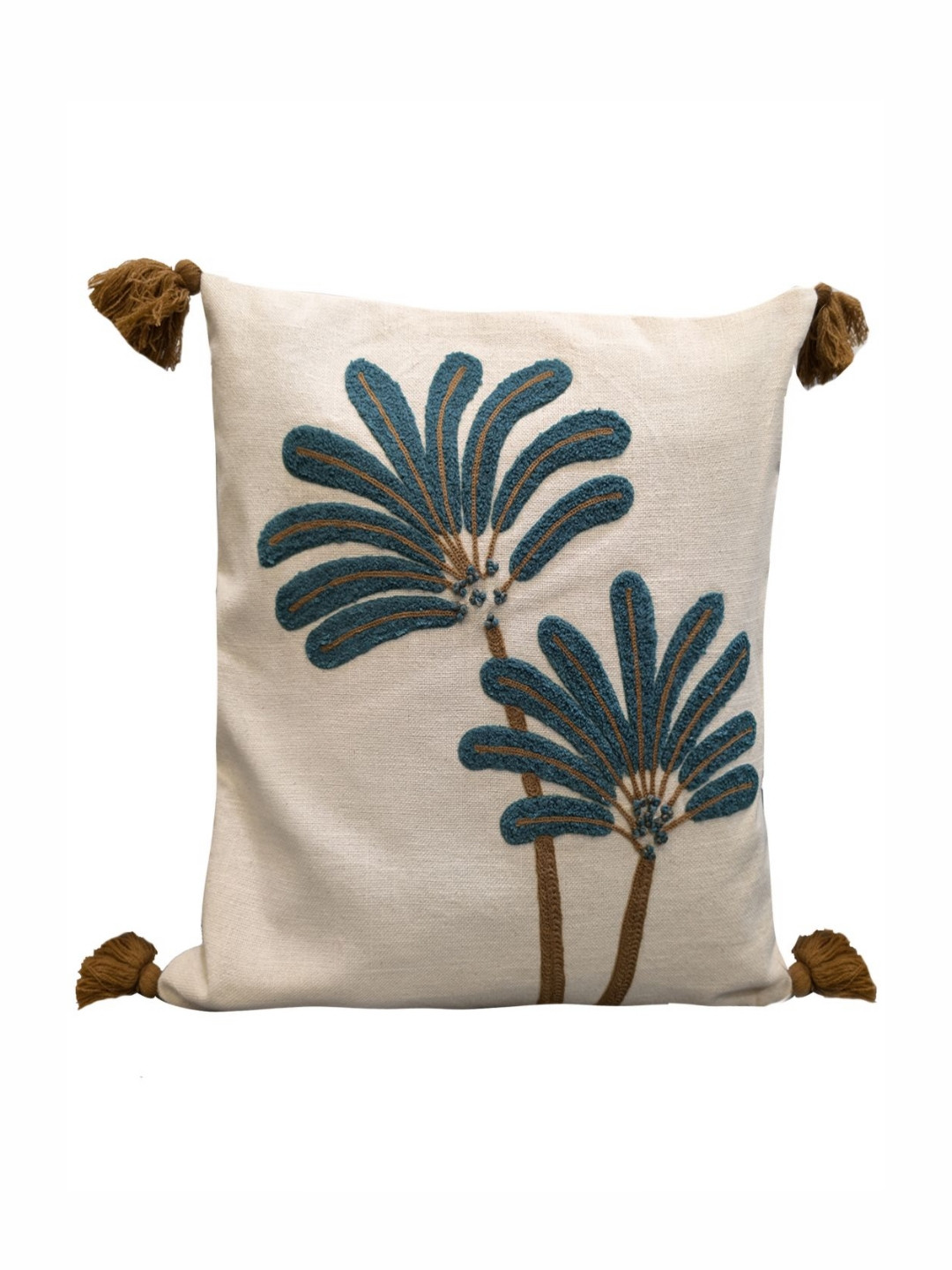 Good Vibes Off White & Blue Embroidered Square Cushion Covers