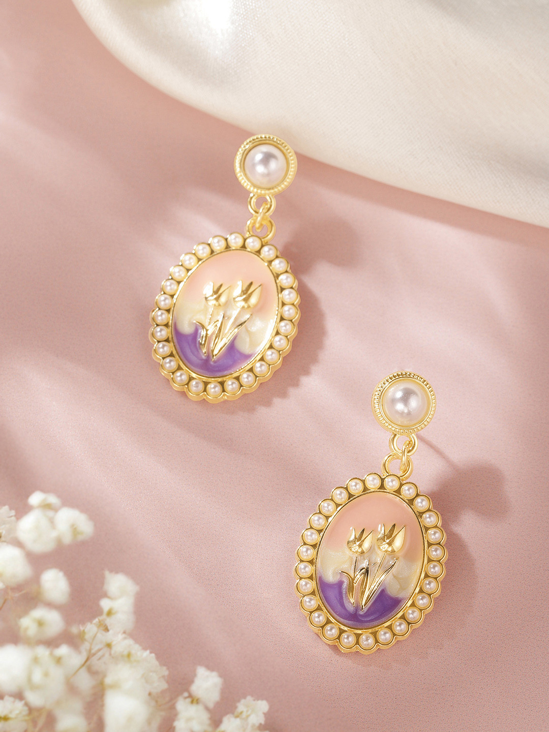DressBerry Oval Floral Drop Earrings