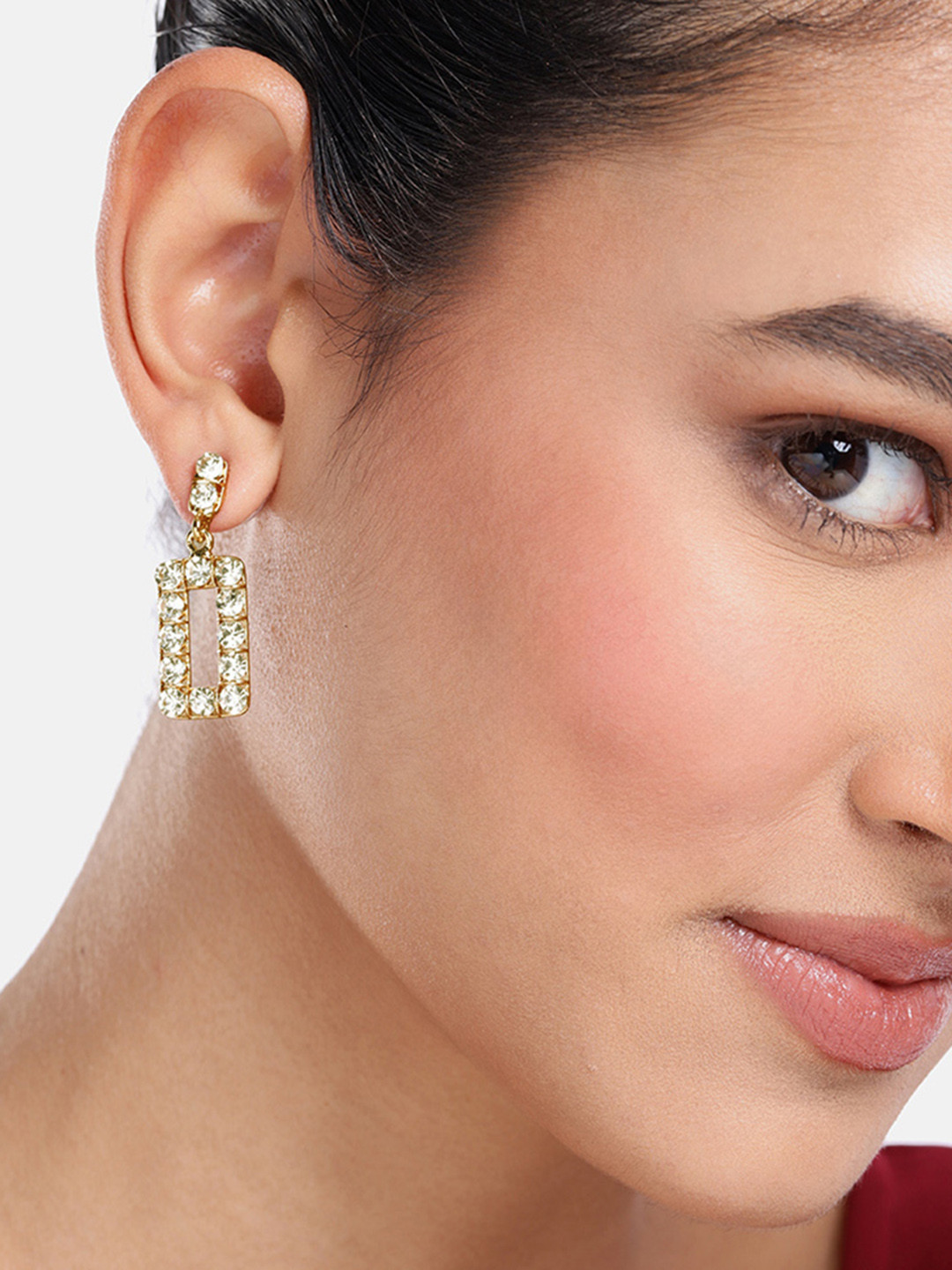 DressBerry Rectangular Shape Stone Studded Drop Earrings