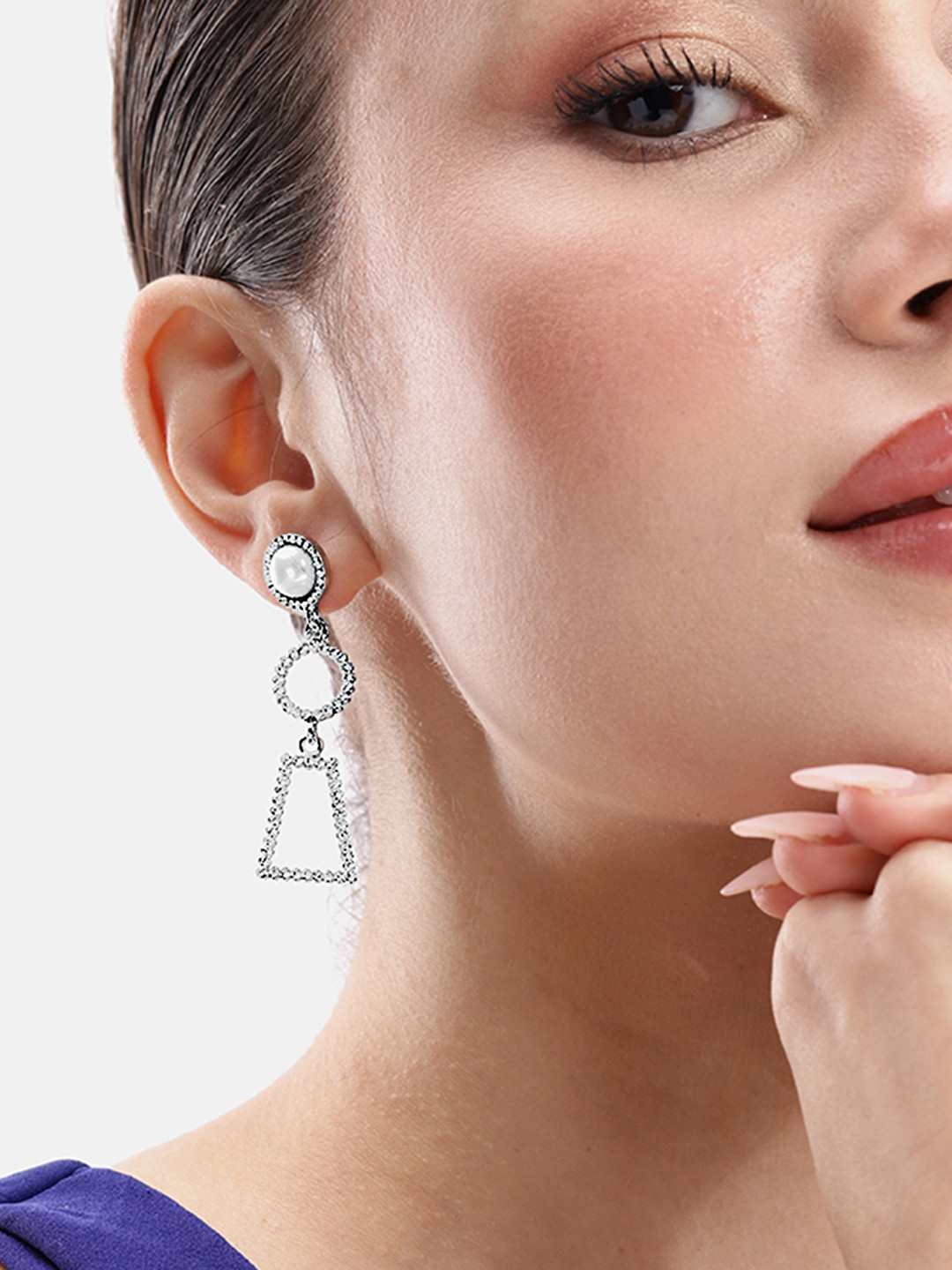 DressBerry Square Shaped Beads & Stone Studded Drop Earrings