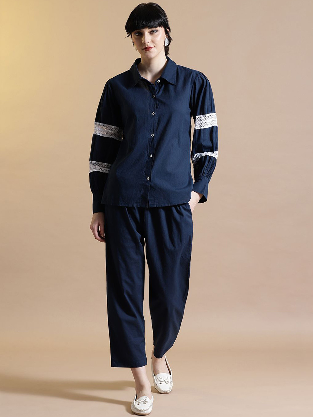 STYLEBAAZI Pure Cotton Laced Shirt With Trousers Co-Ords