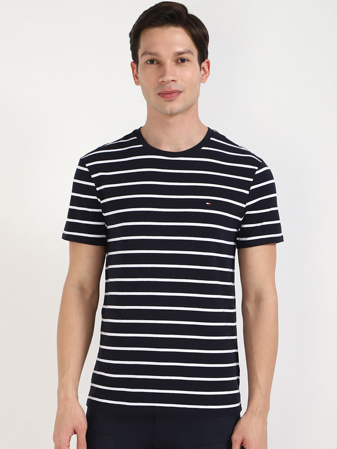 Tommy Hilfiger Men Striped Monochrome T-shirt