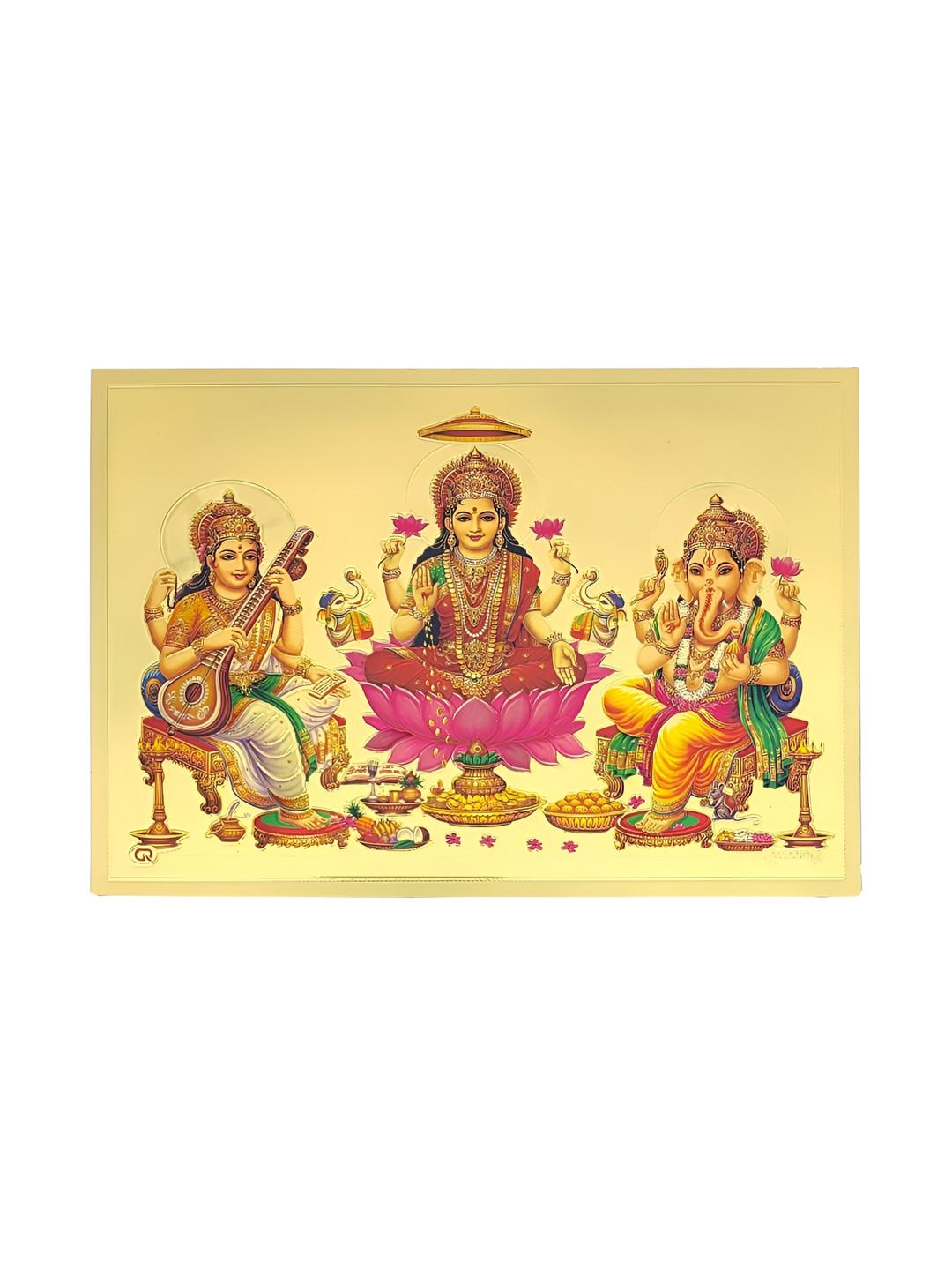 Hawai Ganesh Laxmi Saraswati Wood Wall Rectangle Photographs Wall Art -5 x 7 In
