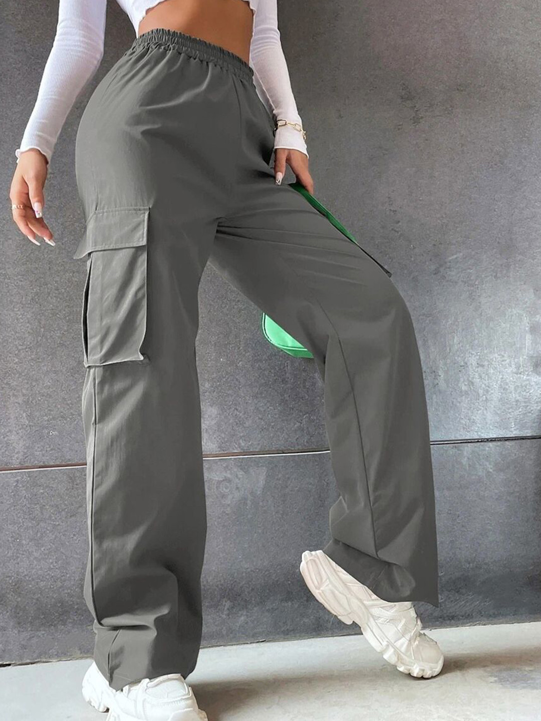 Stylecast X Slyck Women Loose Fit Mid-Rise Wide Leg Cargo