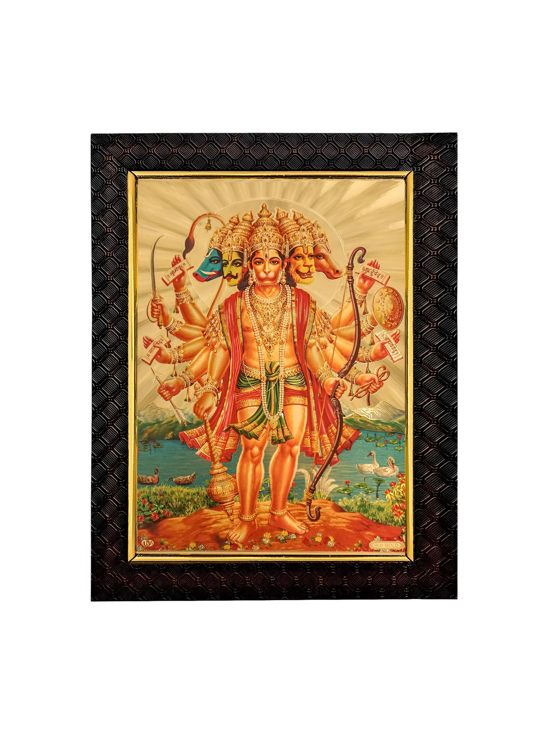 Hawai Panchmukhi Hanuman Bajrang Bali Wood Wall Photographs Wall Art - 13.5 x 10 In