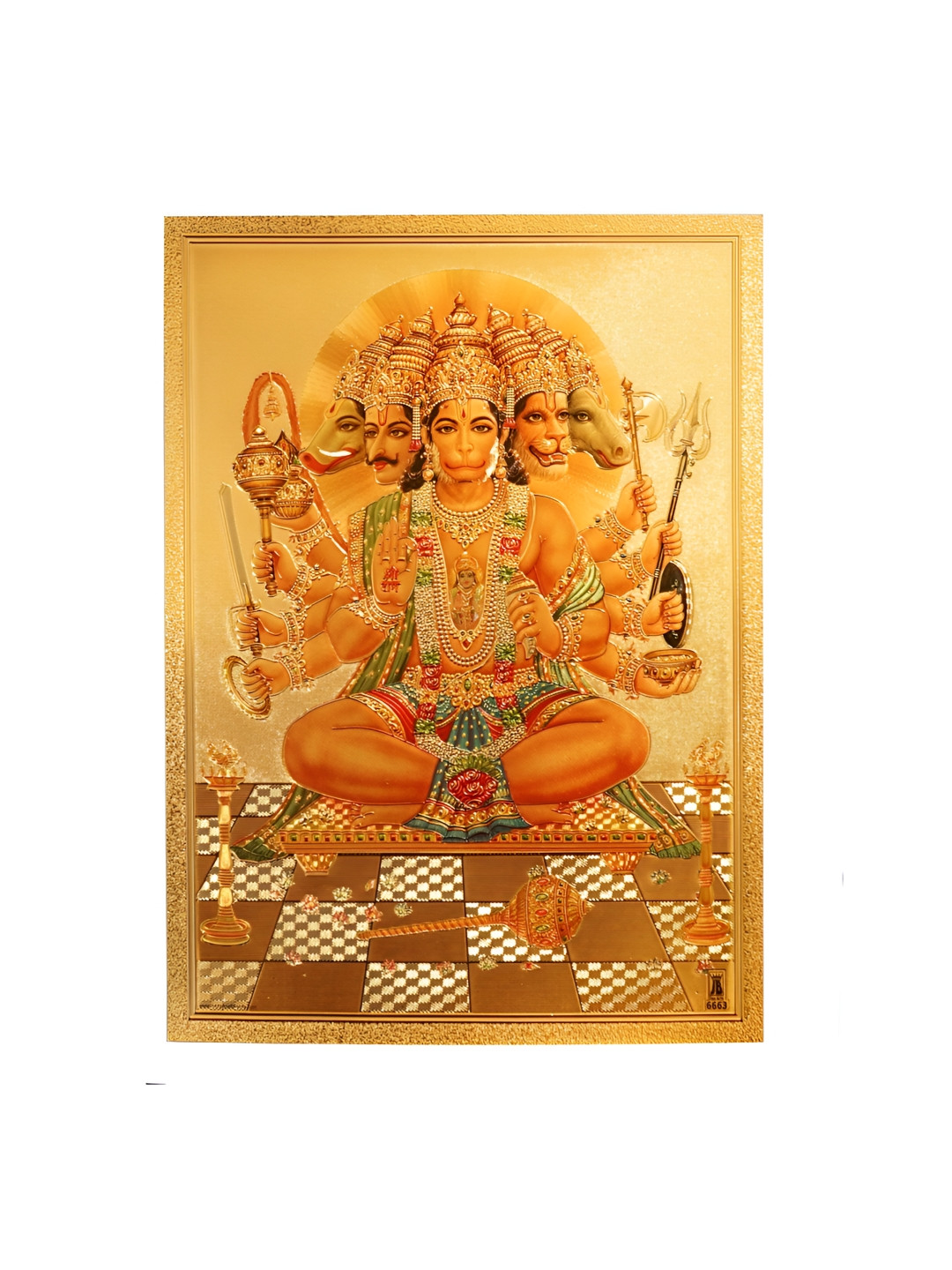 Hawai Panchmukhi Hanuman Bajranbali Paper Wall Rectangle Paintings Wall Art - 5 x 7In