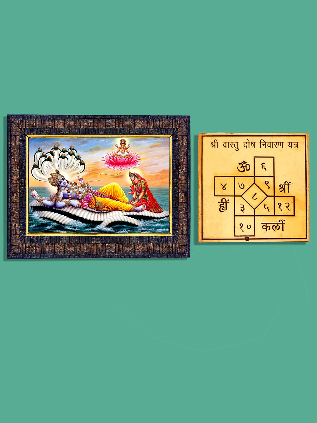 Hawai Lord Vishnu Lakshmi Bramha Wood 2 Pcs Living Room Rectangle Photographs Wall Art