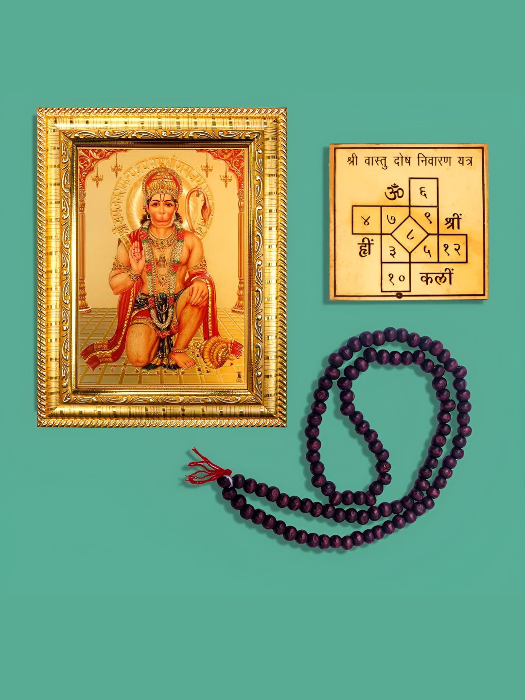 Hawai Lord Hanuman Multi Wood 3 Pcs Wall Living Room Rectangle Photographs Wall Art