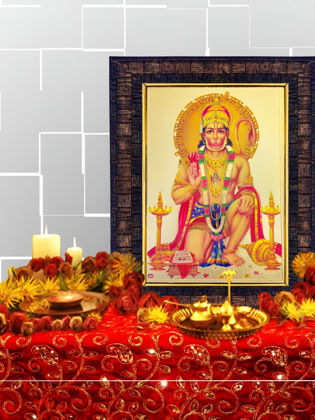 Hawai Lord Hanuman Gold Wood Wall Living Room Rectangle Potrait Photographs Wall Art