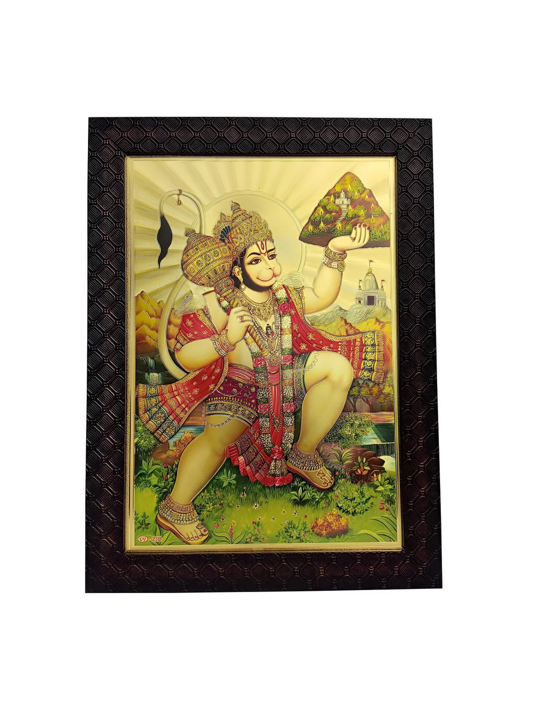 Hawai Shree Bajarang Bali Hanuman Mountain Wood Wall Photographs Wall Art - 13.9 x 10 in