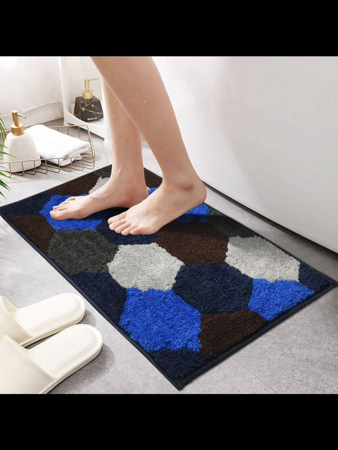 MAA ME CONCEPT Blue & Brown Football Design Microfiber Bath Rug