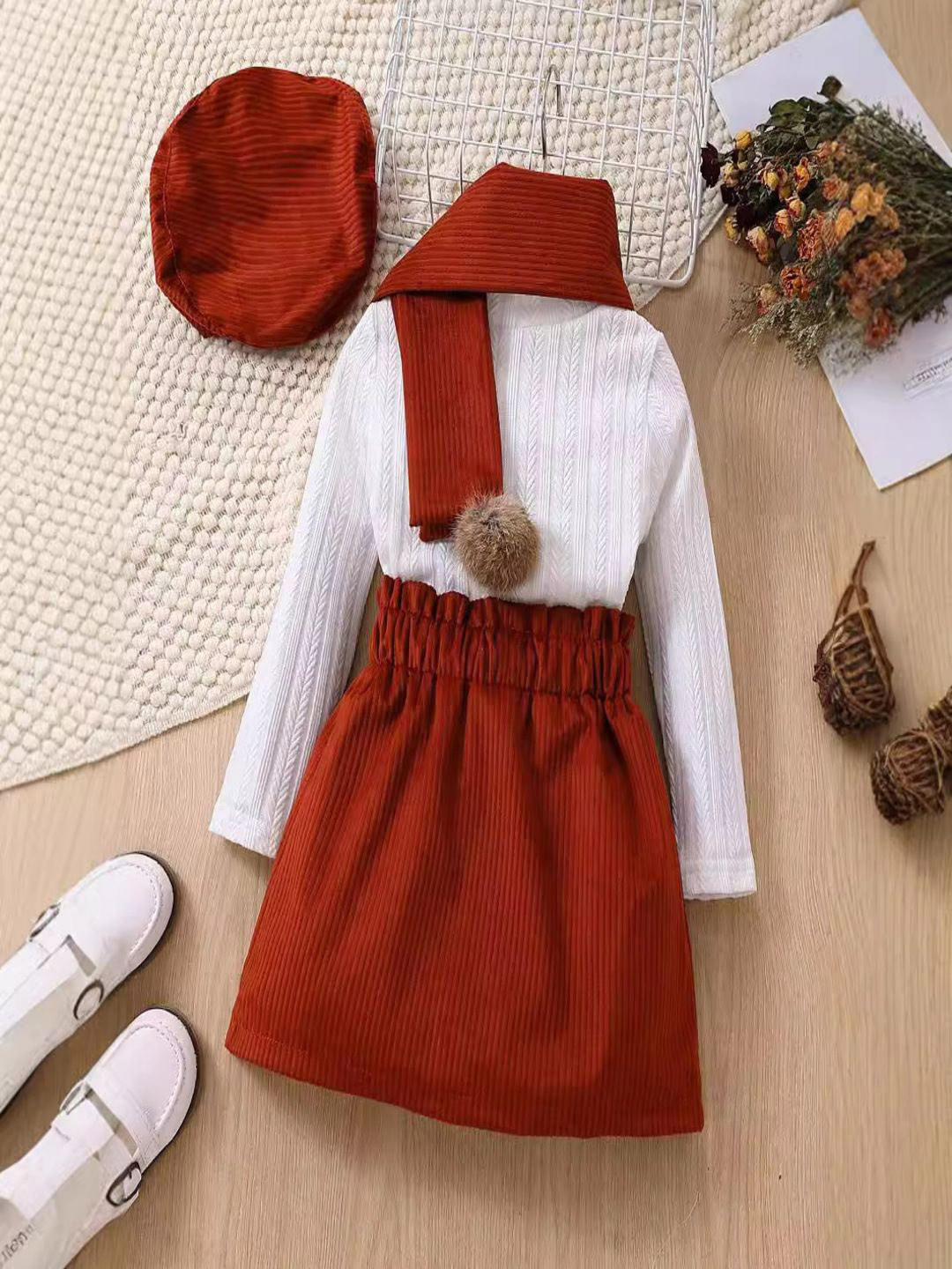 YK Girls Self Designed Long Sleeve Top Skirt & Dupatta Clothing Set