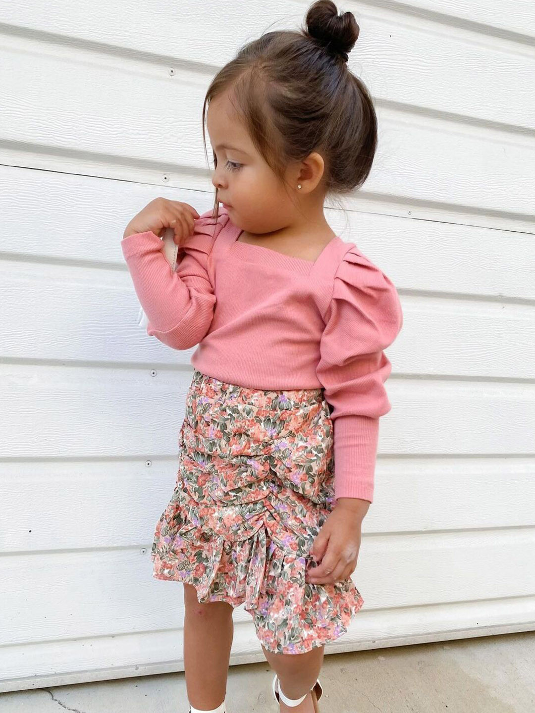 YK Girls Ribbed Long Sleeve Top & Skirt Clothing Set