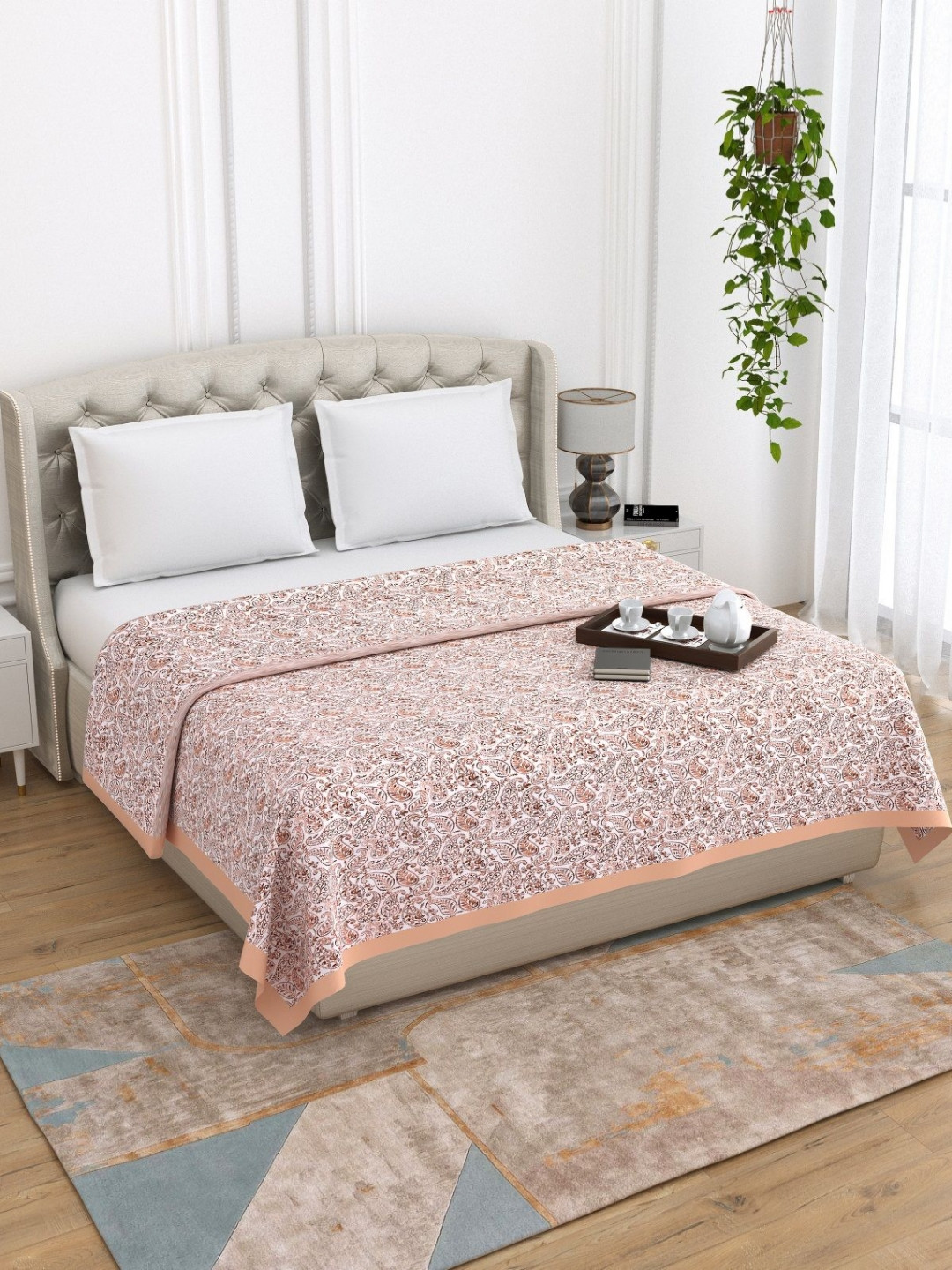 THE LINEN COMPANY Copper-Toned & White Floral Mild Winter 120 GSM Single Bed Dohar
