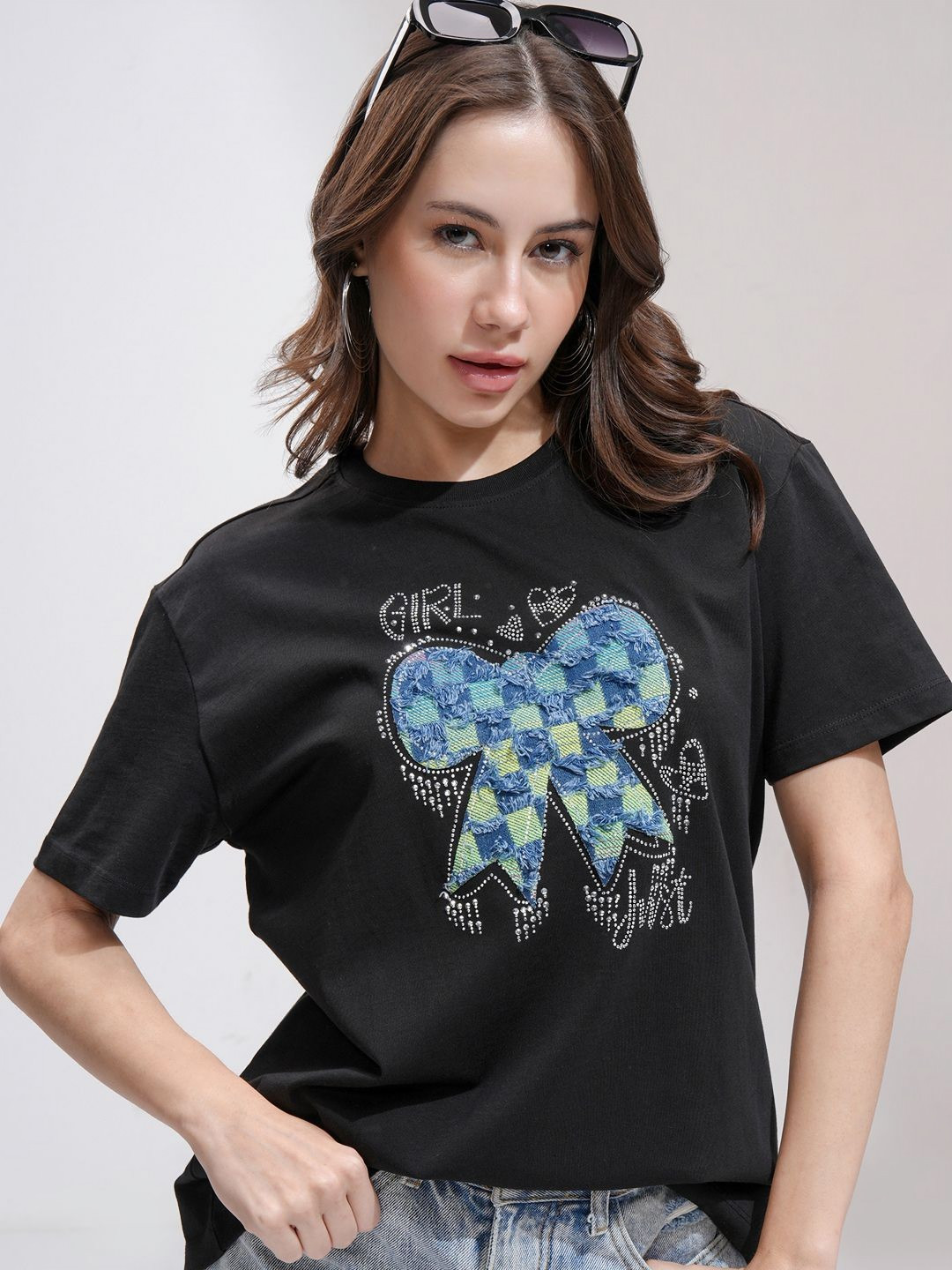 Tokyo Talkies Women Embellished Relaxed Fit T-Shirt