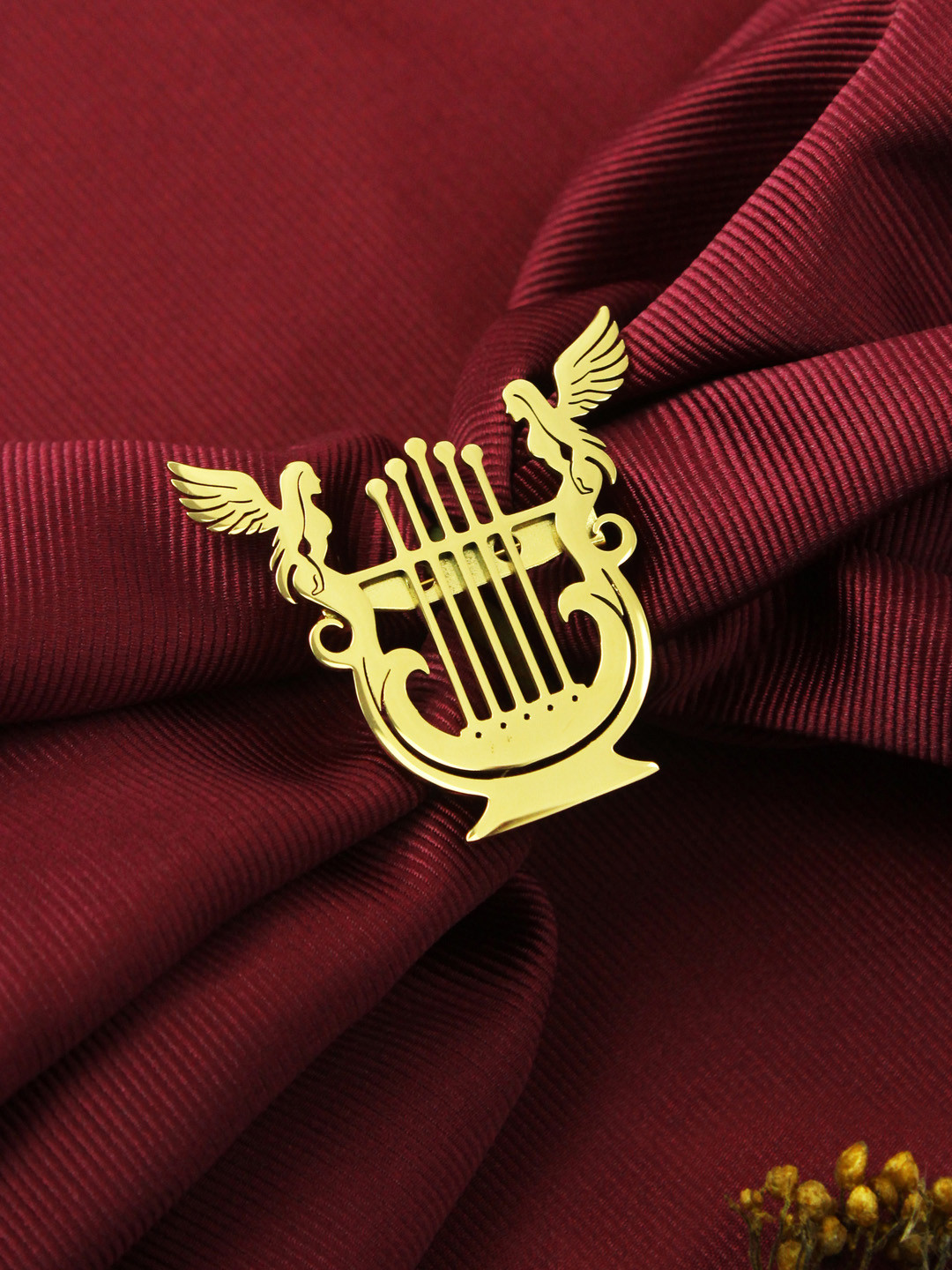 House of Pataudi Men Gold-plated Harp Brooch