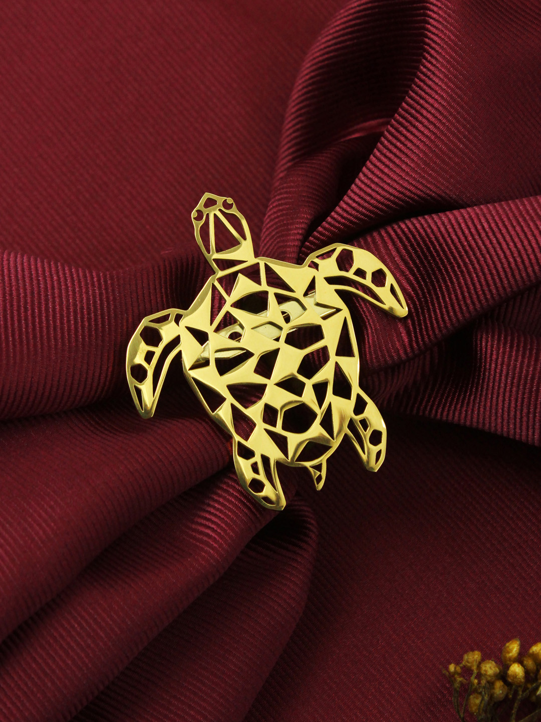 House of Pataudi Men Gold-Plated Stainless Steel Turtle Brooch