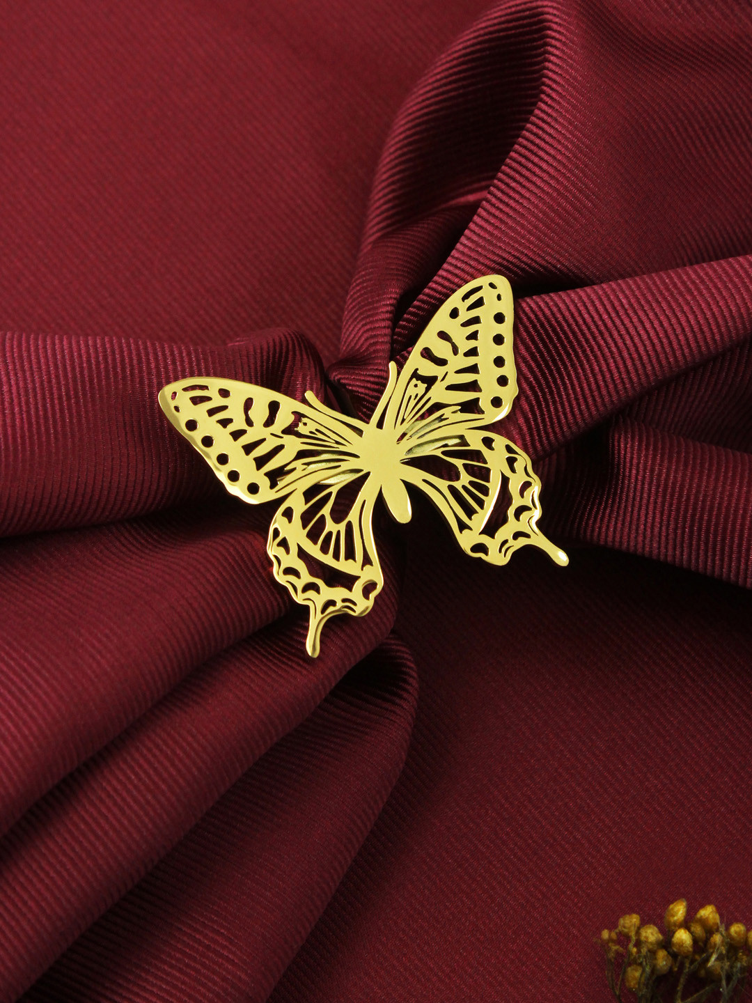 House of Pataudi Men Gold-Plated Stainless Steel Butterfly Brooch