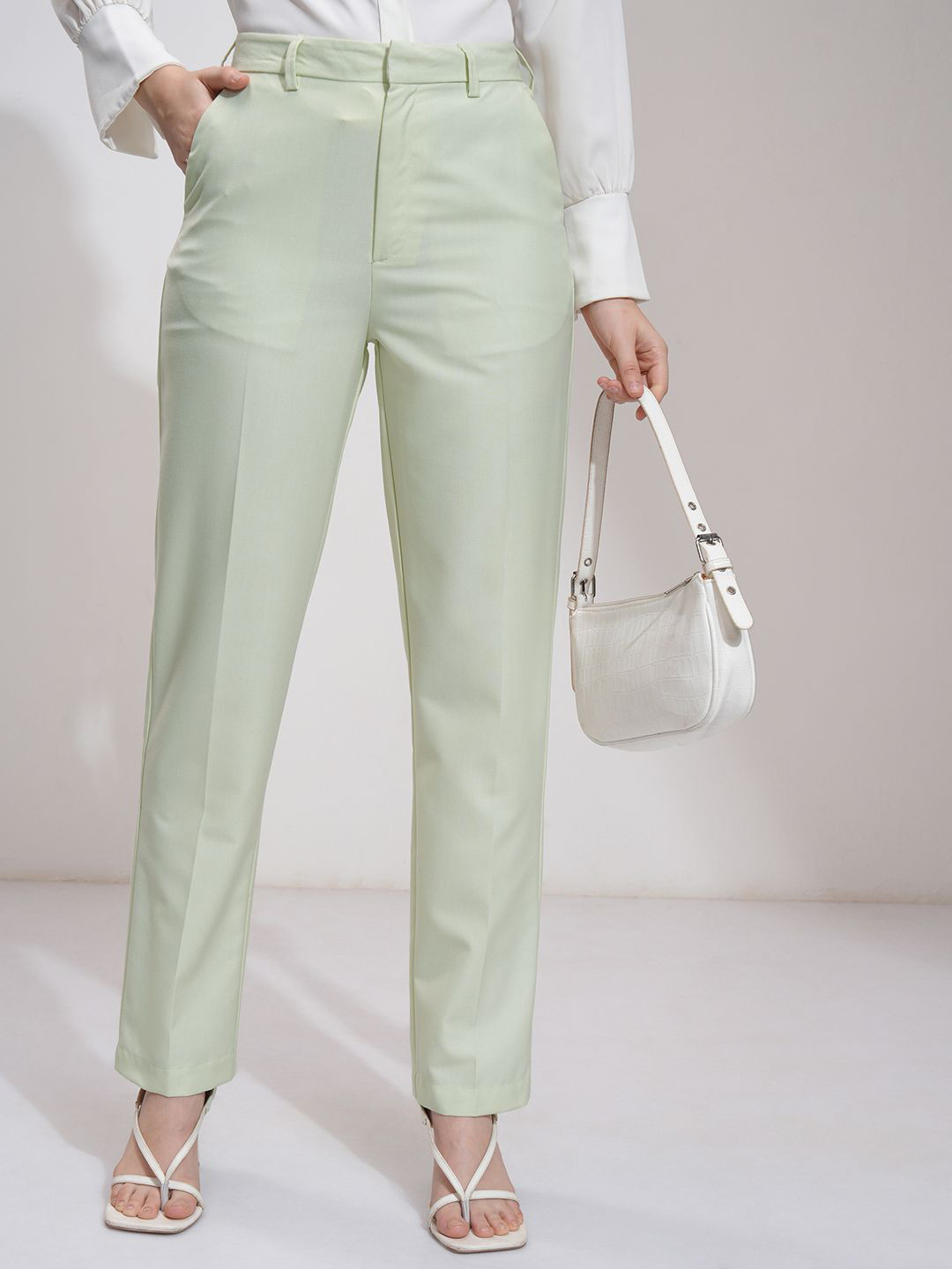 Tokyo Talkies Women Solid Pure Cotton Pleated Formal Trouser Pants