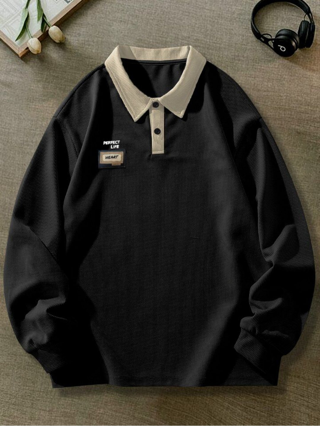 AVEJO Men Self Design Polo Collar Pure Cotton Oversized T-shirt