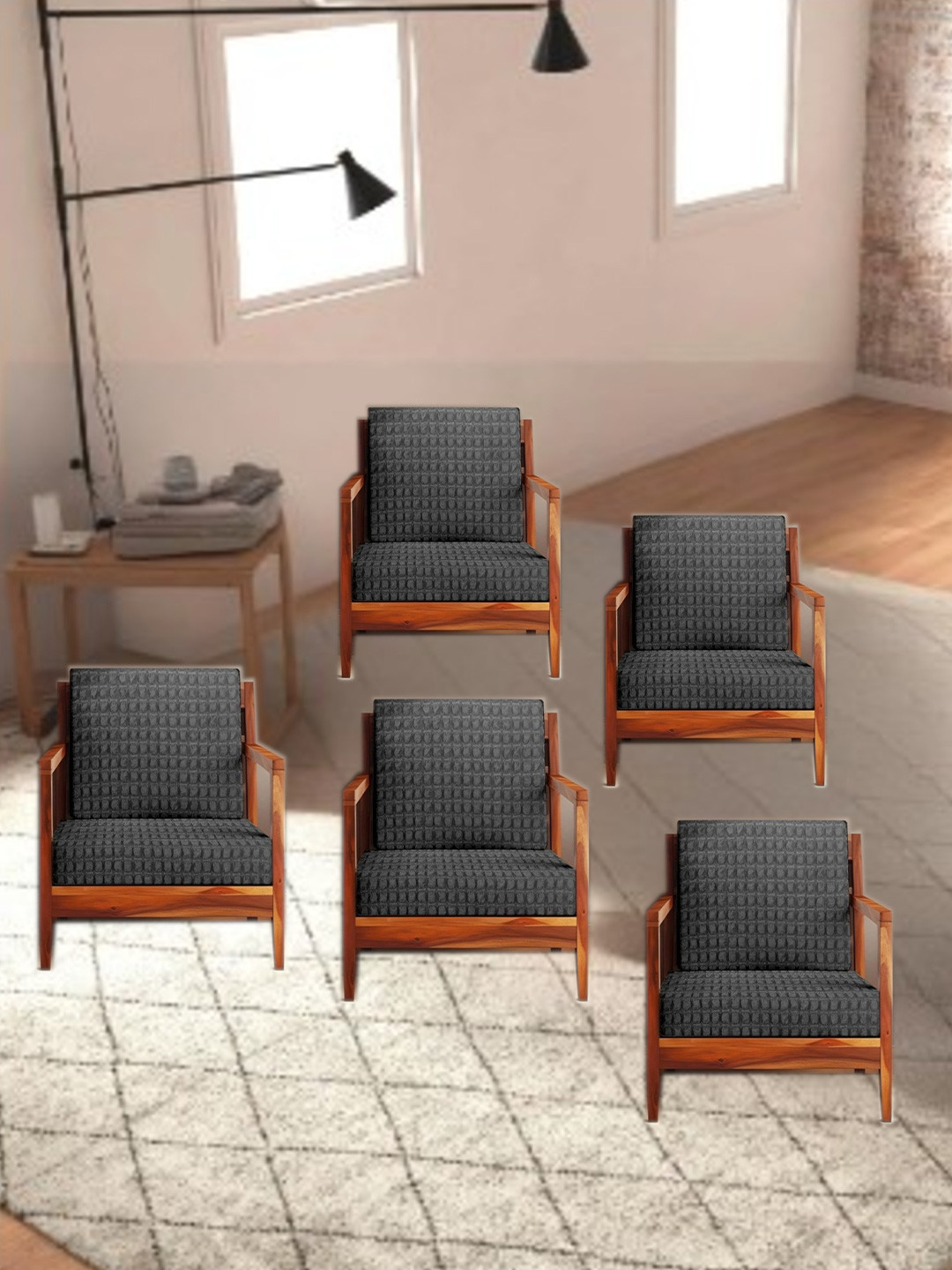 Aura Grey Stretchable Solid 5 Pieces Sofa Slipcovers