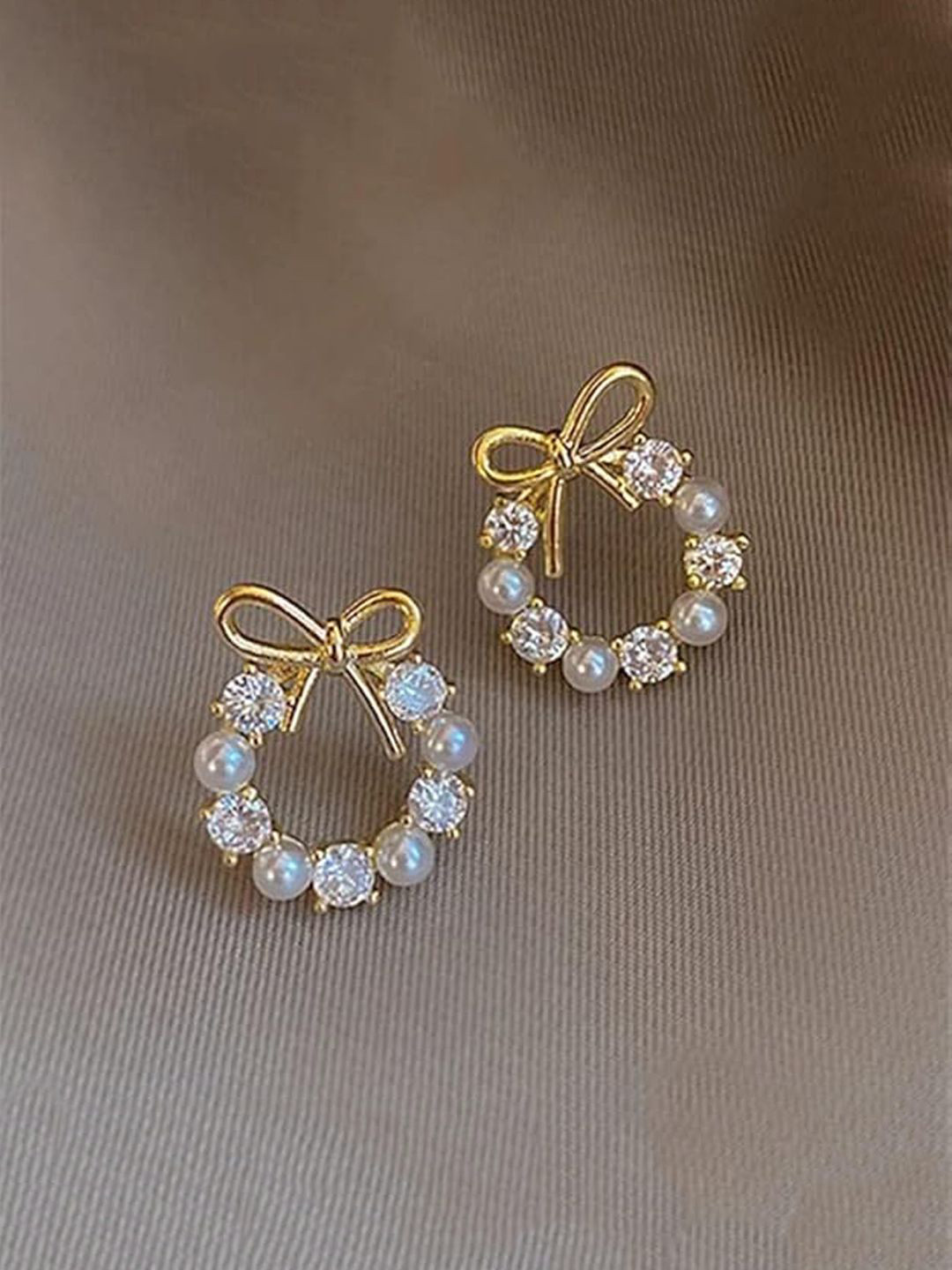 styledose Gold-Plated Artificial Stones Studded Circular Studs