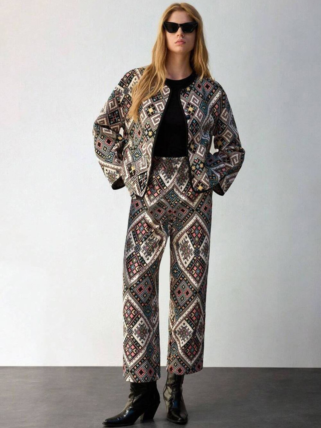 BAESD 3-Piece Lycra Jacket Crop Top & High-Waist Trousers Co Ord Set