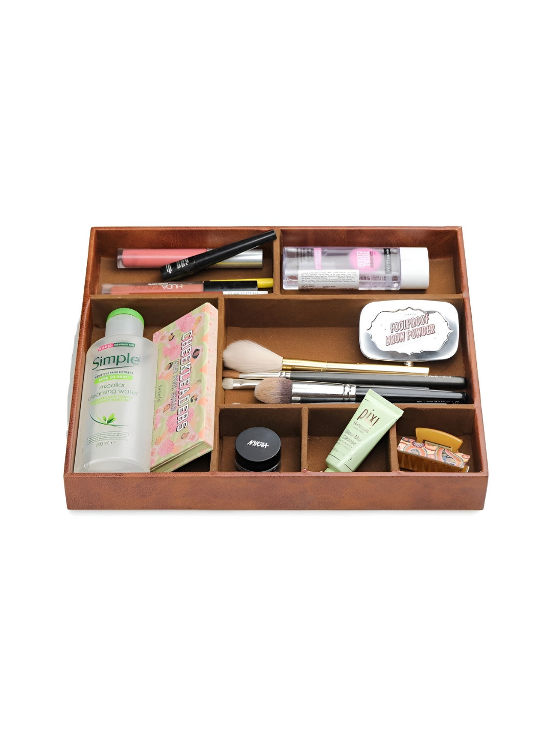 Alpna Tan Faux Leather Reusable Tray Desk Organiser