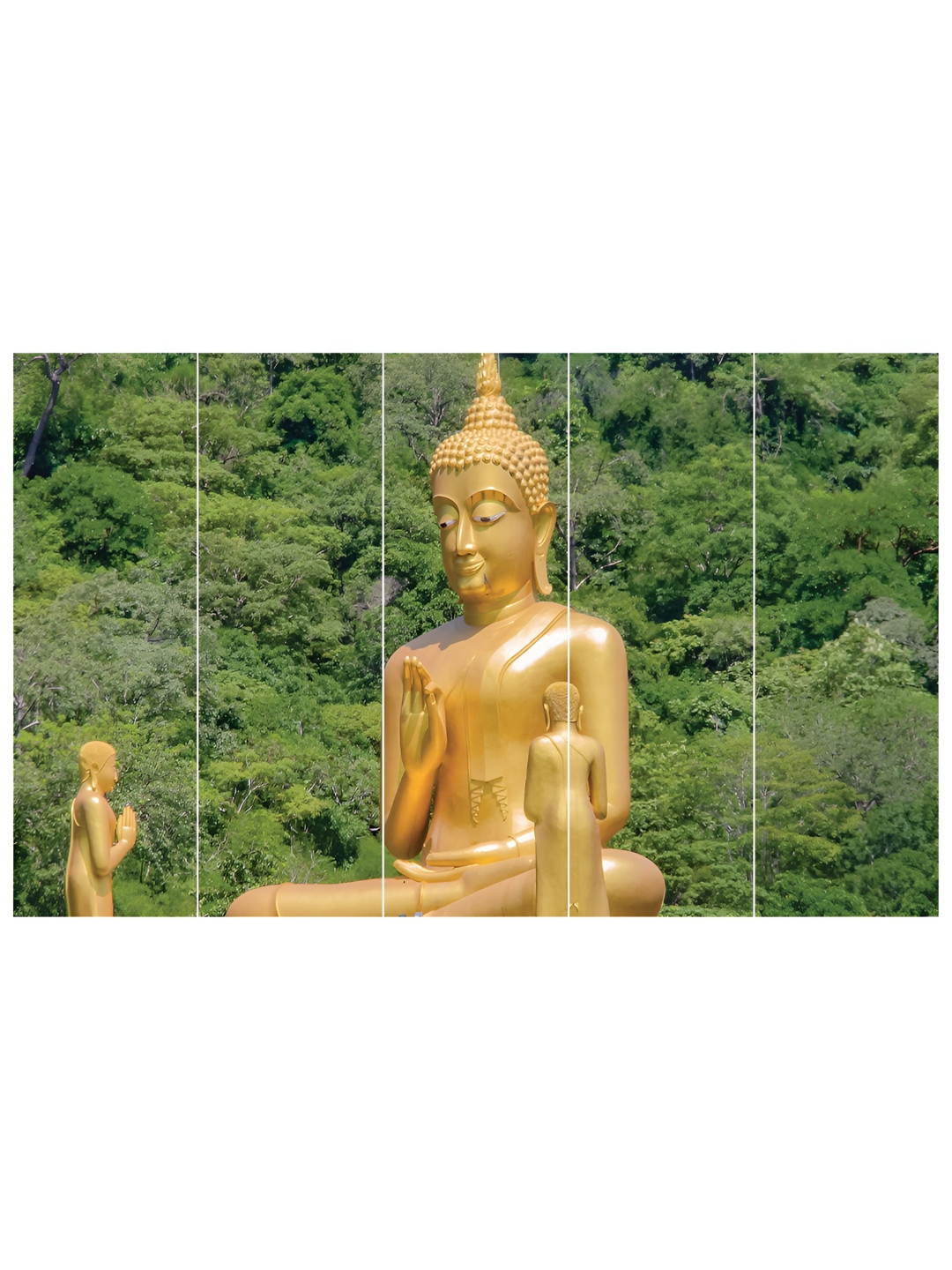 Inephos Gold & Green 5 Pieces Religious Printed Vinyl Wall Art