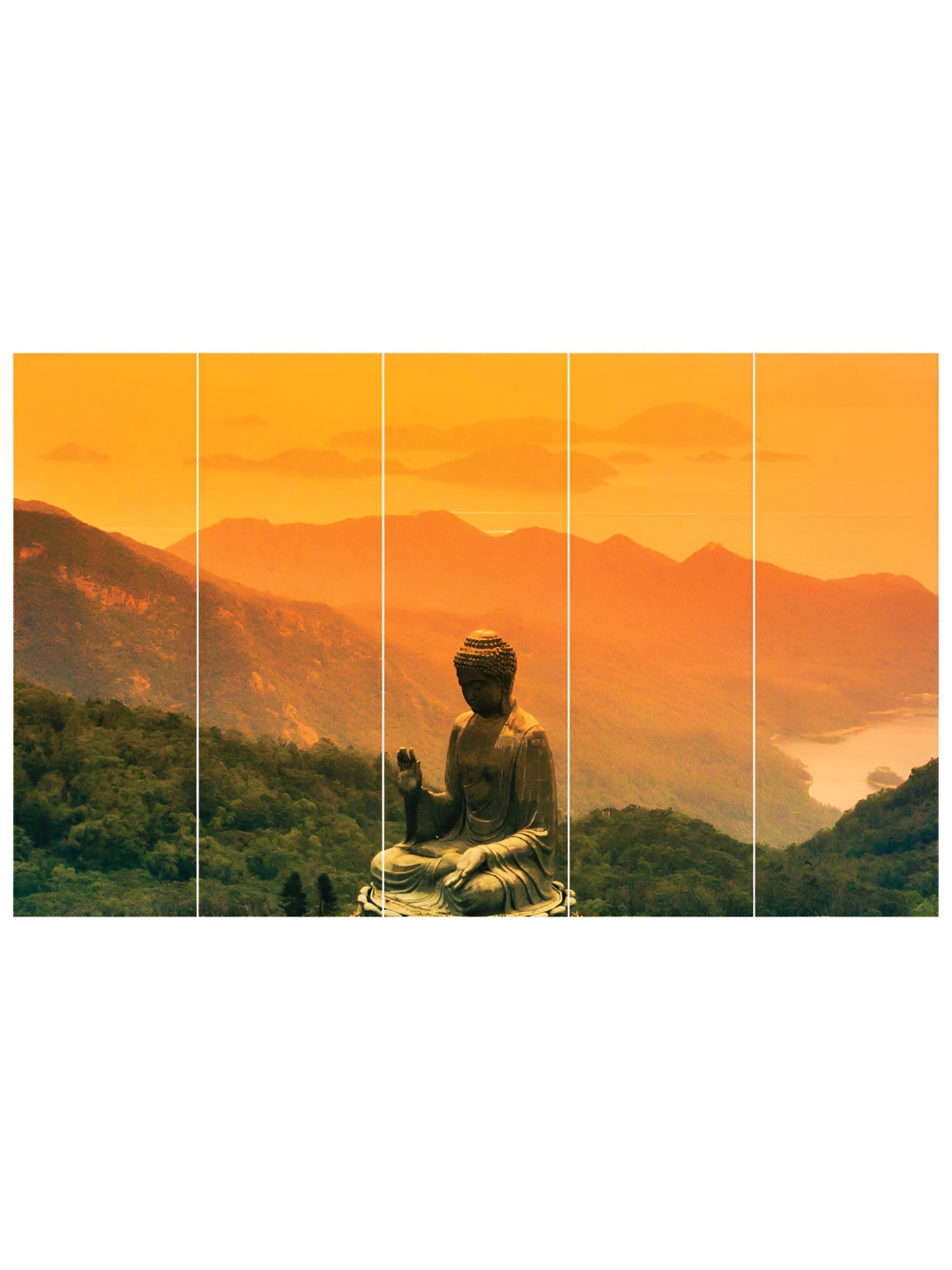 Inephos Orange And Green 5 Piece Religious Printed Vinyl Wall Art