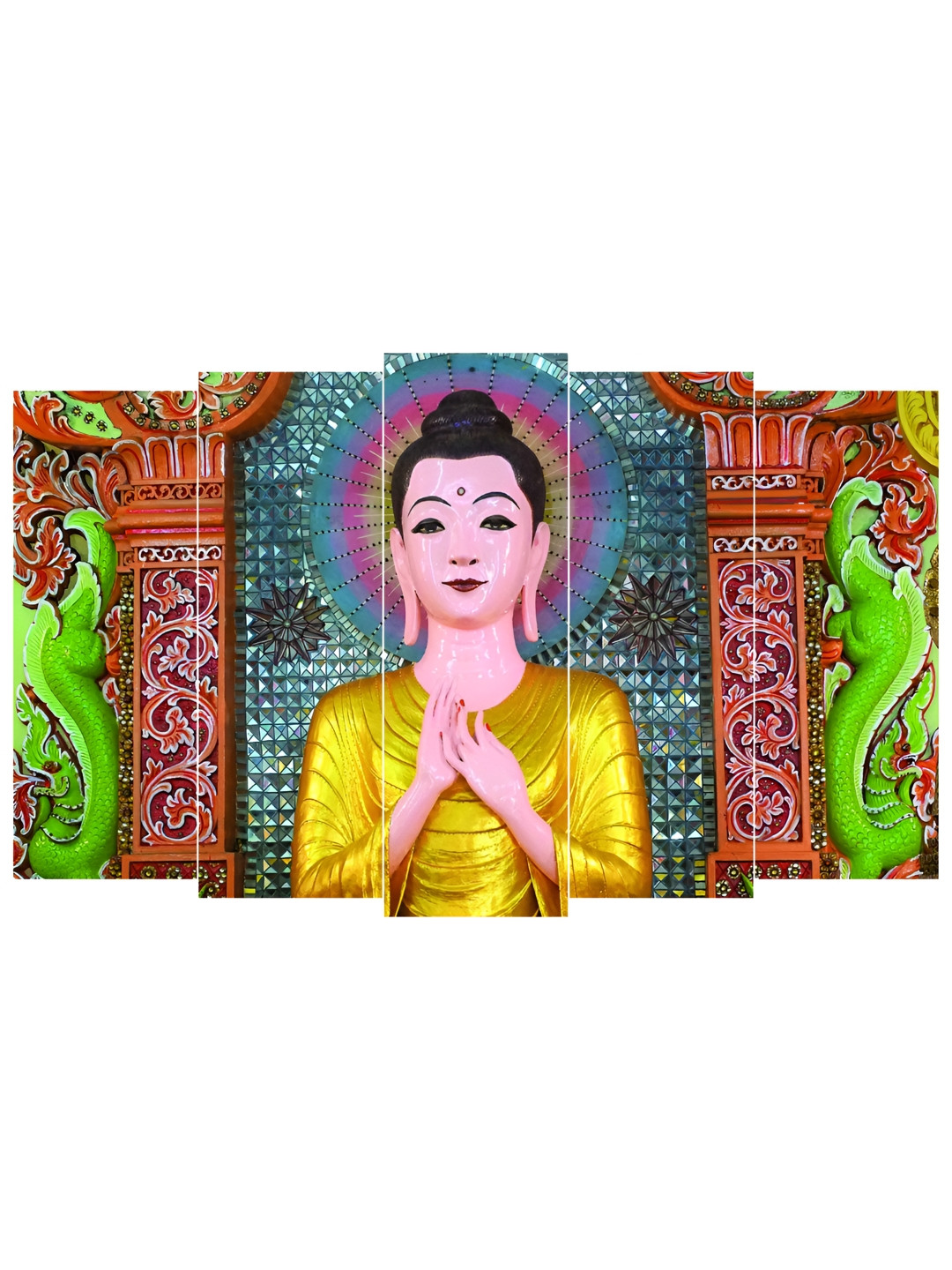 Inephos Gold & Green 5 Pieces Religious Printed Vinyl Wall Art