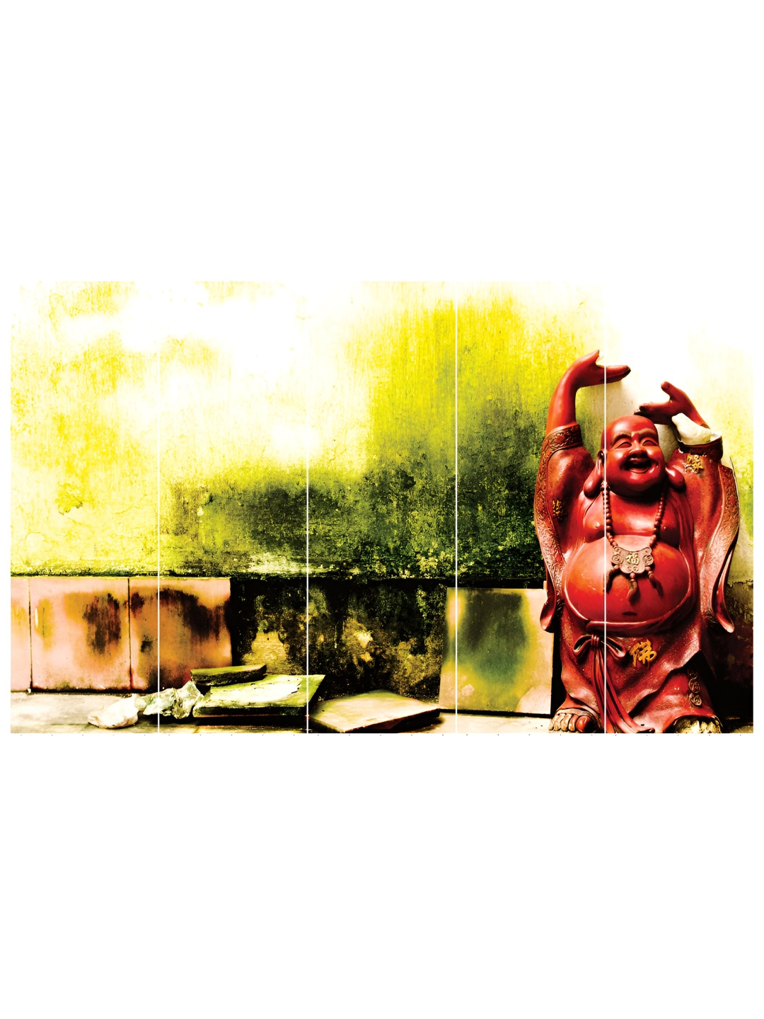 Inephos Green & Red 5 Pieces Printed Religious Vinyl Wall Art
