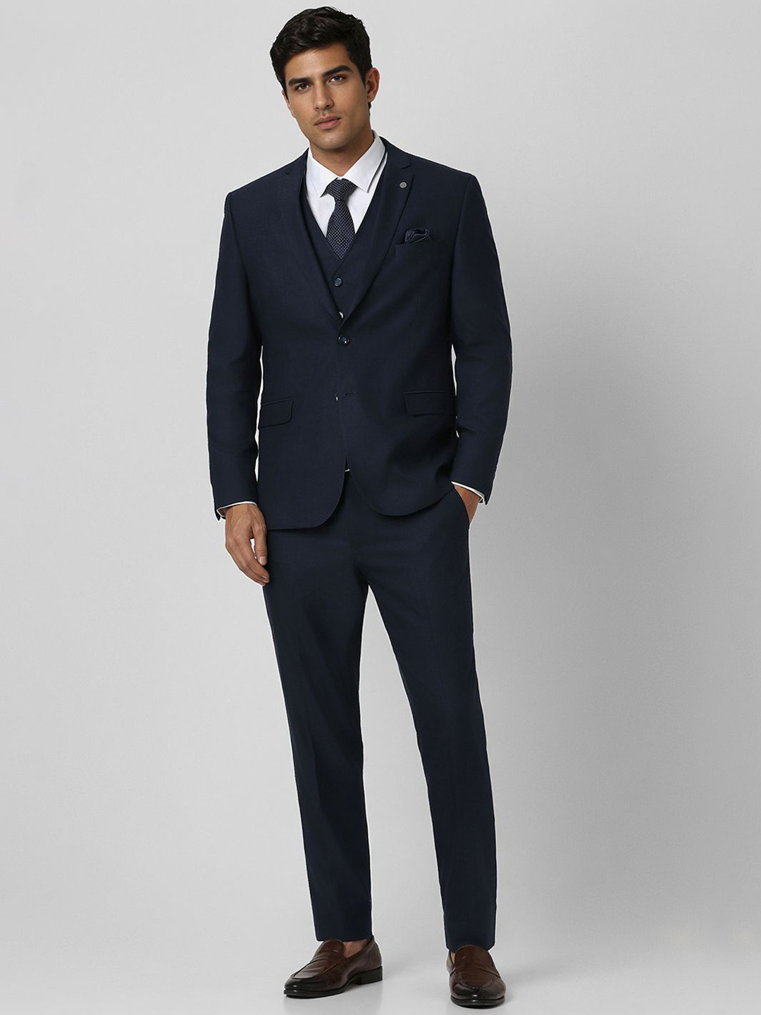 Van Heusen Men Self Design 3-Pc Single Breasted Suit