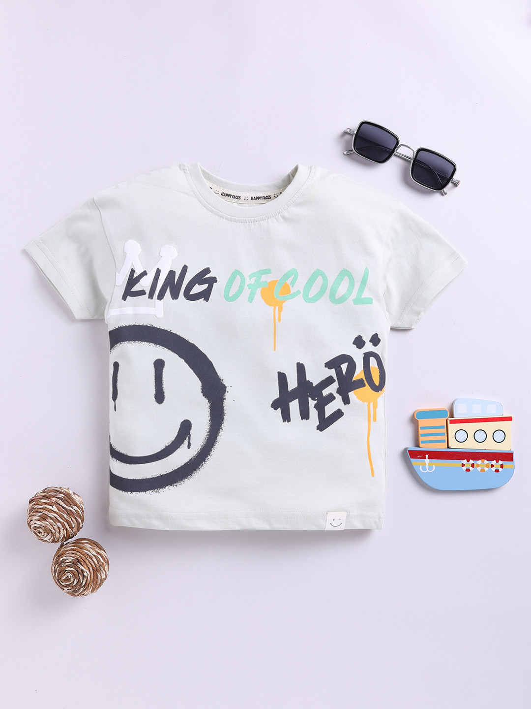 Happy Faces Boys Conversational Printed Pure Cotton T-shirt