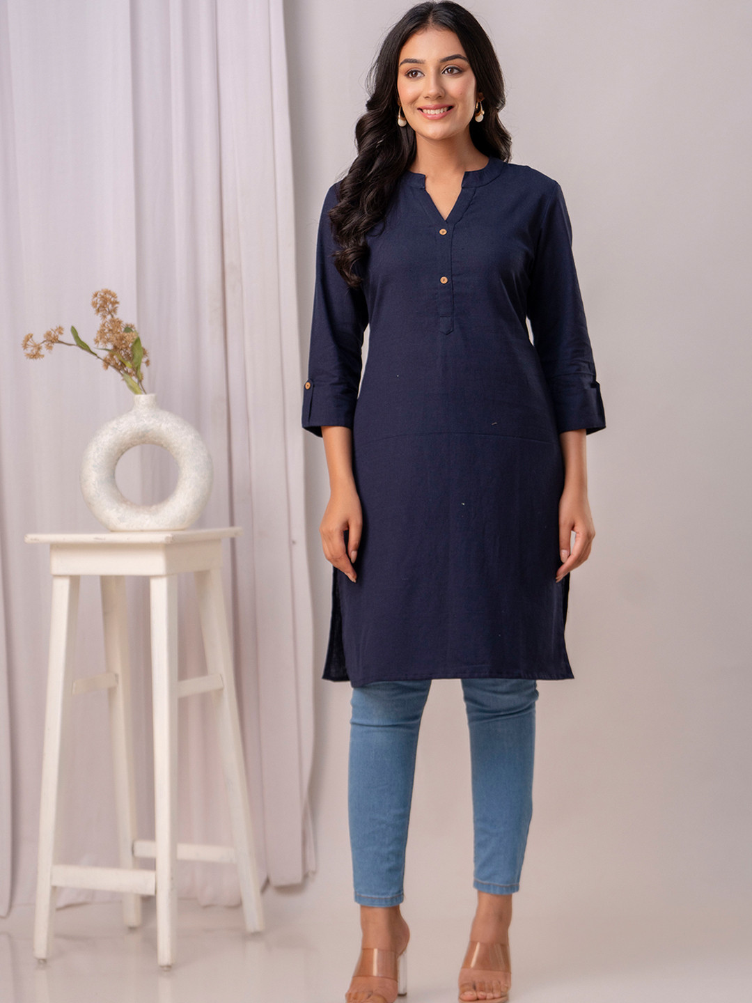 Kohsh Mandarin Collar Pure Cotton Straight Kurtas
