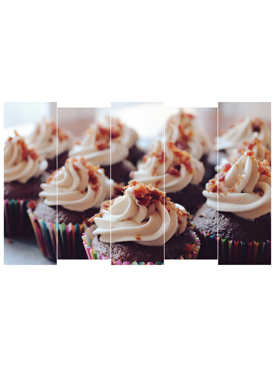 Inephos Cream-Coloured & Brown 5 Pieces Photographs Vinyl Wall Arts