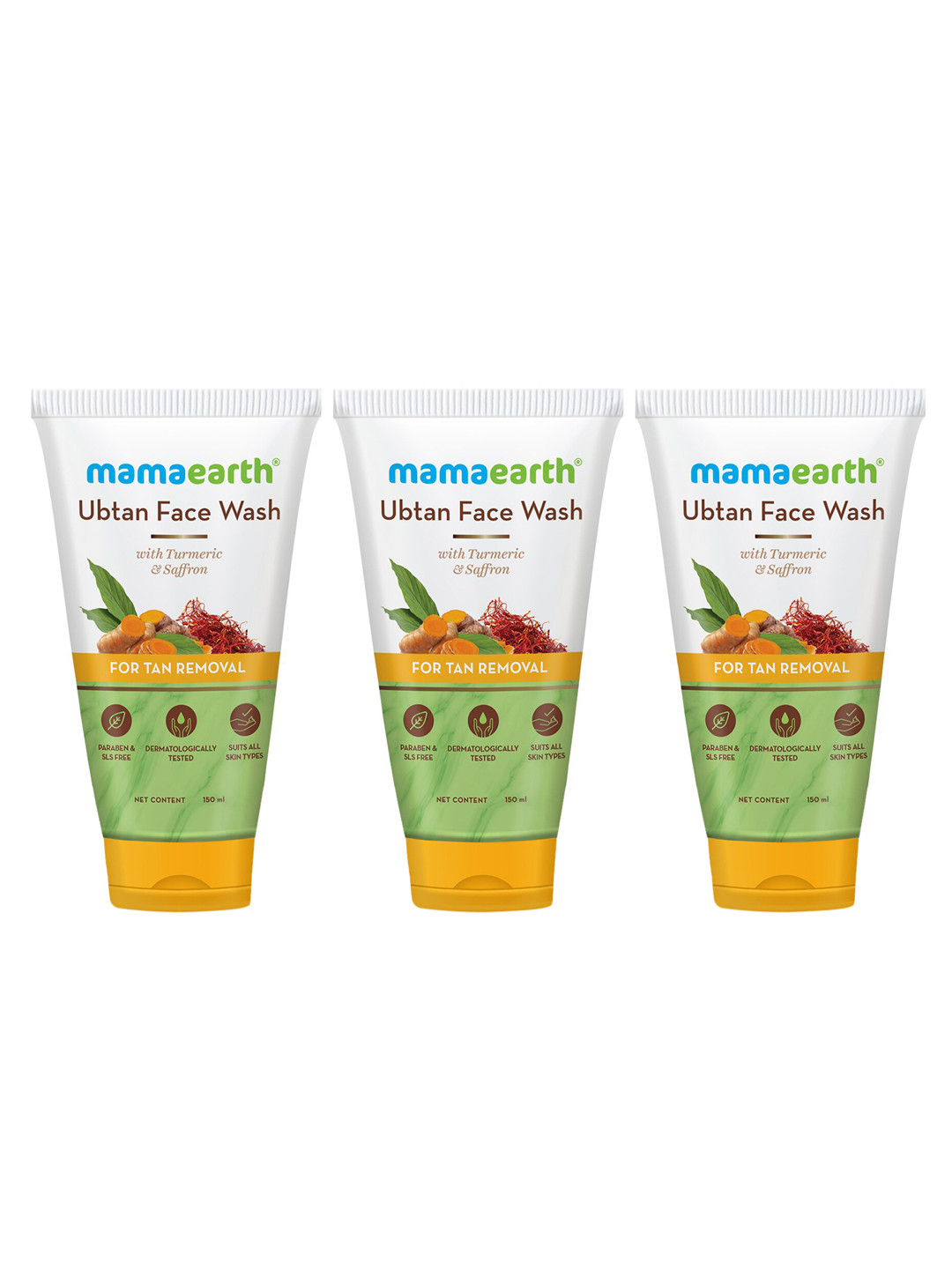 Mamaearth Set Of 3 Ubtan Face Wash With Turmeric & Saffron - 150ml Each