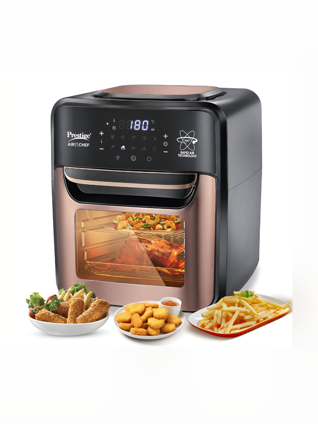 Prestige Air Chef Black & Pink 1800 W 10 Preset Menus Air Oven With Accessories - 12 L