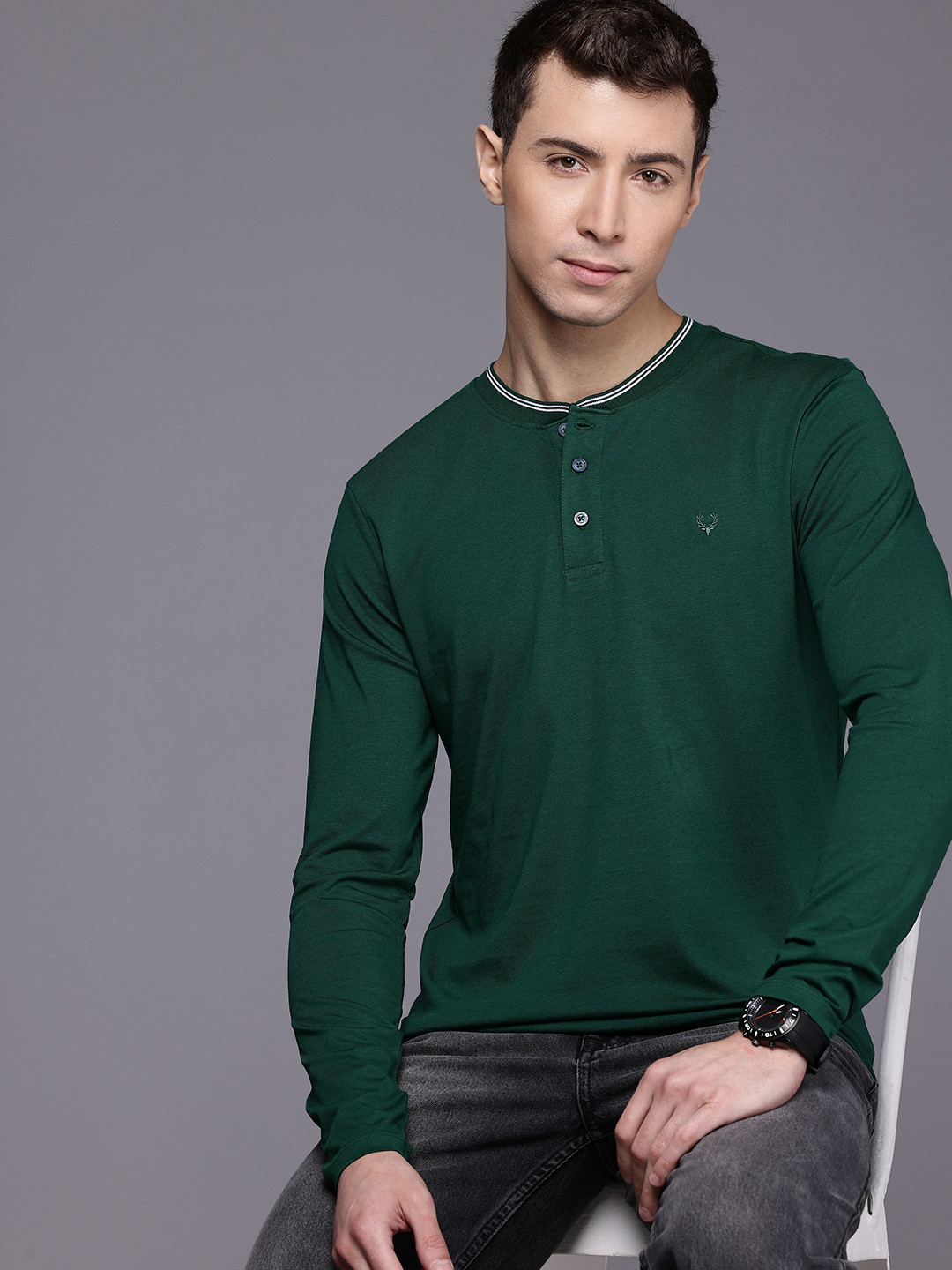 Allen Solly Henley Neck Pure Cotton Slim Fit T-shirt