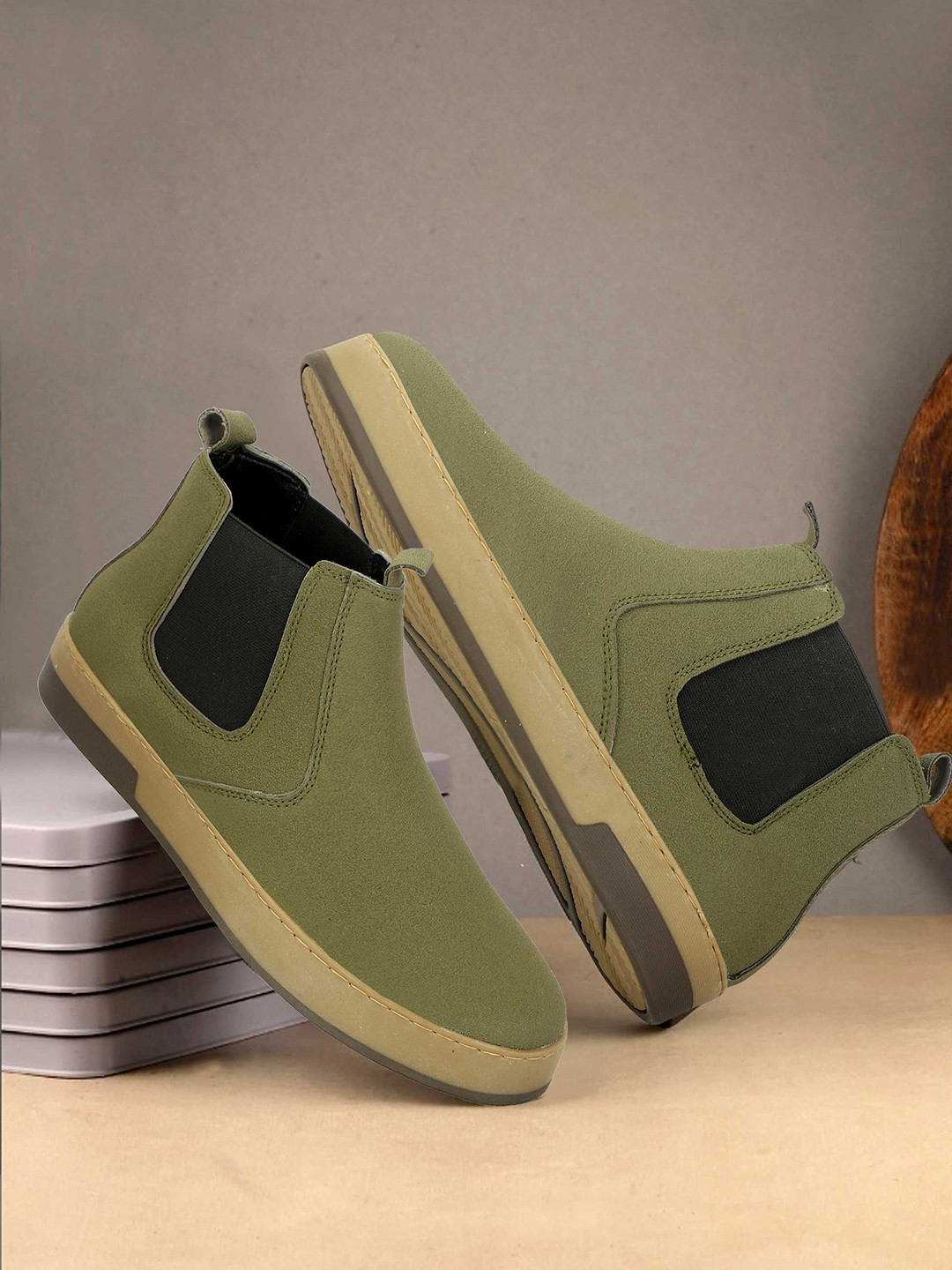 SHOZANIA Men Colourblocked Canvas Chealsea Boots