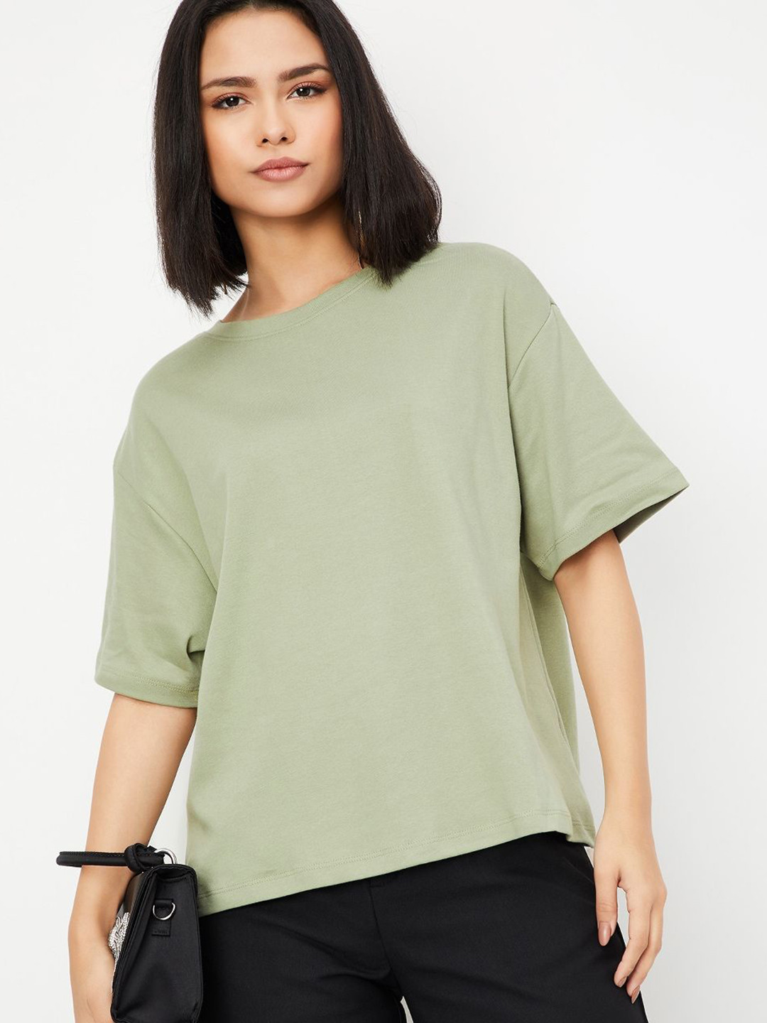 max Women Solid Oversized Boxy T-shirt