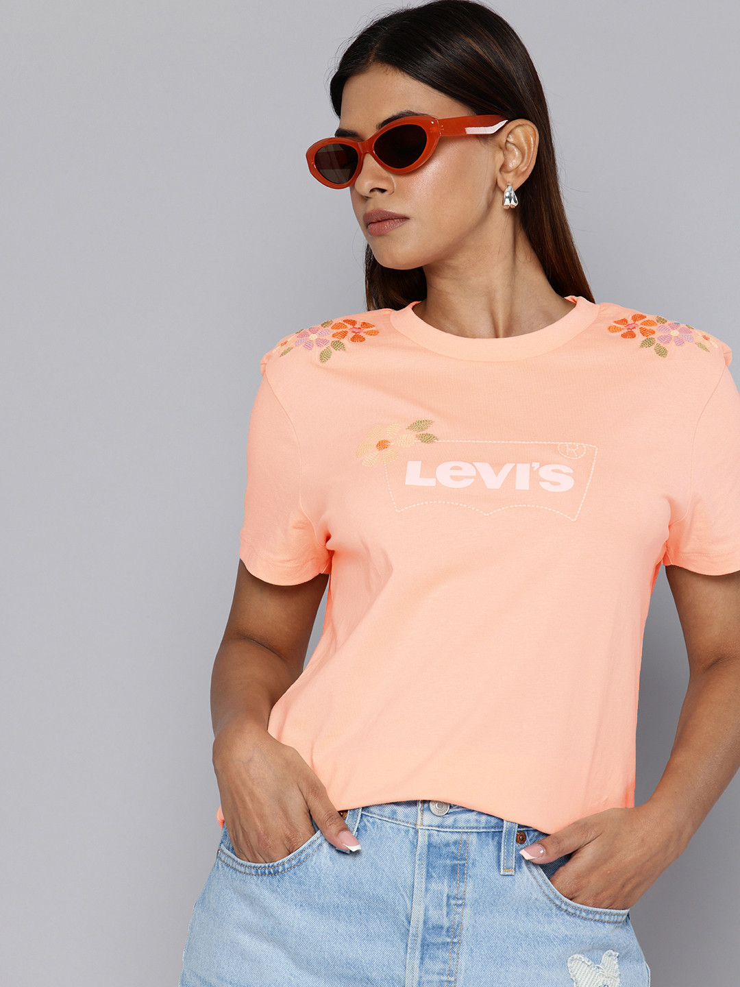 Levis Pure Cotton Floral Embroidered T-shirt